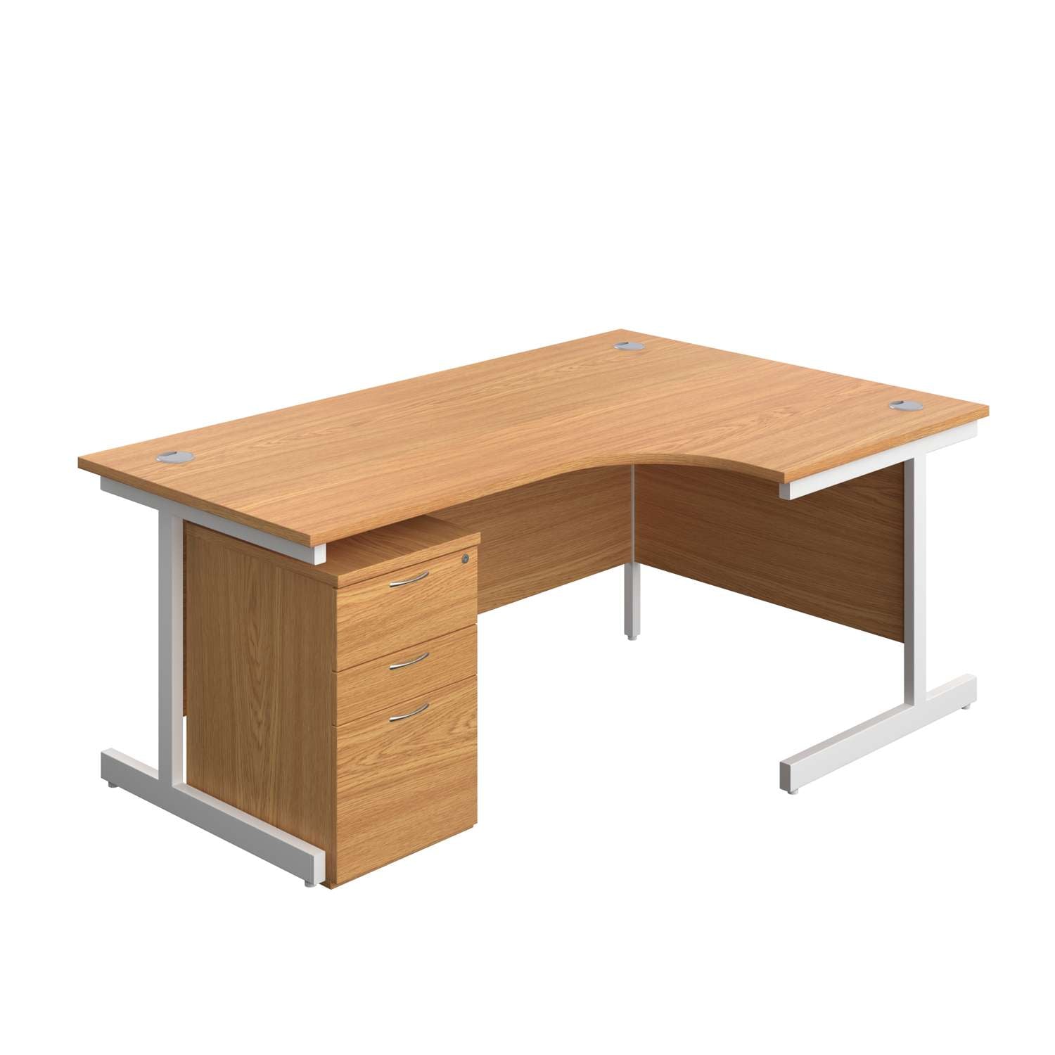 Single Upright Right Hand Radial Desk + High Mobile Pedestal 3 Drawer (FSC) | 1800 X 1200 | Nova Oak/White