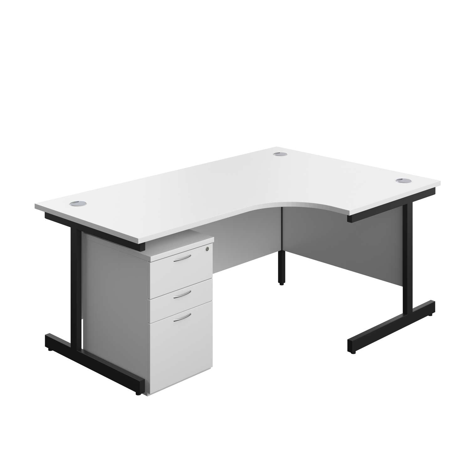 Single Upright Right Hand Radial Desk + High Mobile Pedestal 3 Drawer (FSC) | 1800 X 1200 | White/Black