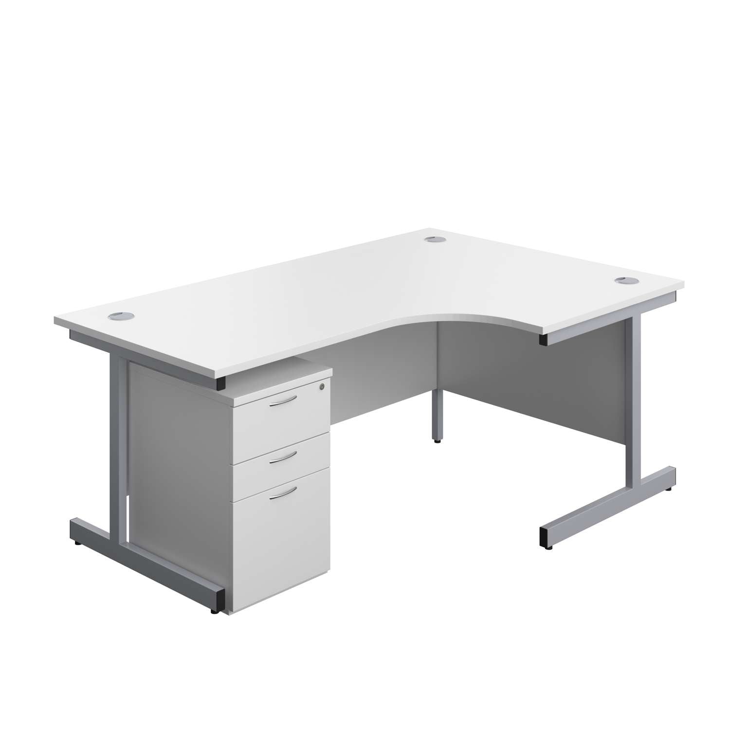 Single Upright Right Hand Radial Desk + High Mobile Pedestal 3 Drawer (FSC) | 1800 X 1200 | White/Silver