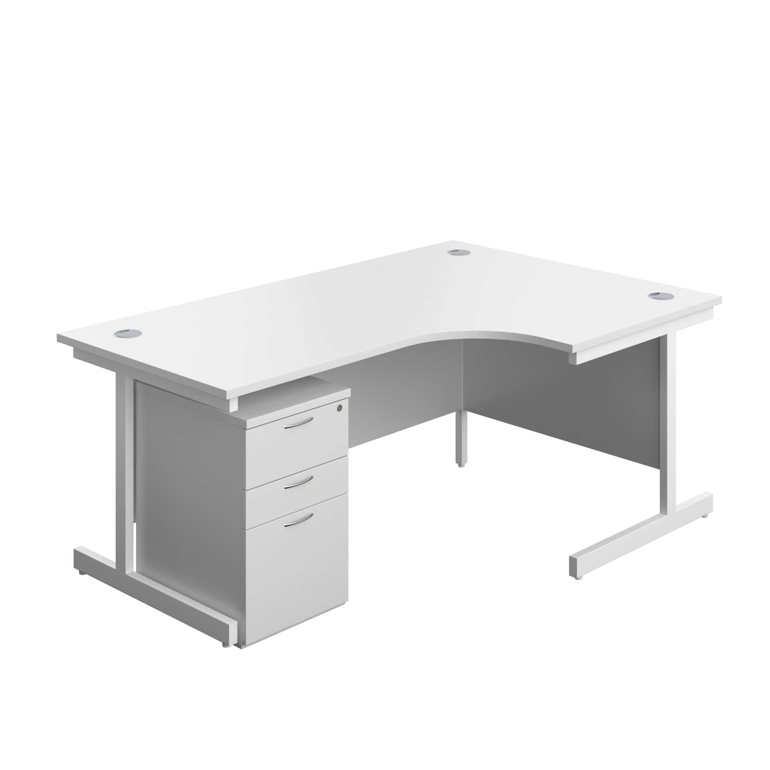 Single Upright Right Hand Radial Desk + High Mobile Pedestal 3 Drawer (FSC) | 1800 X 1200 | White/White