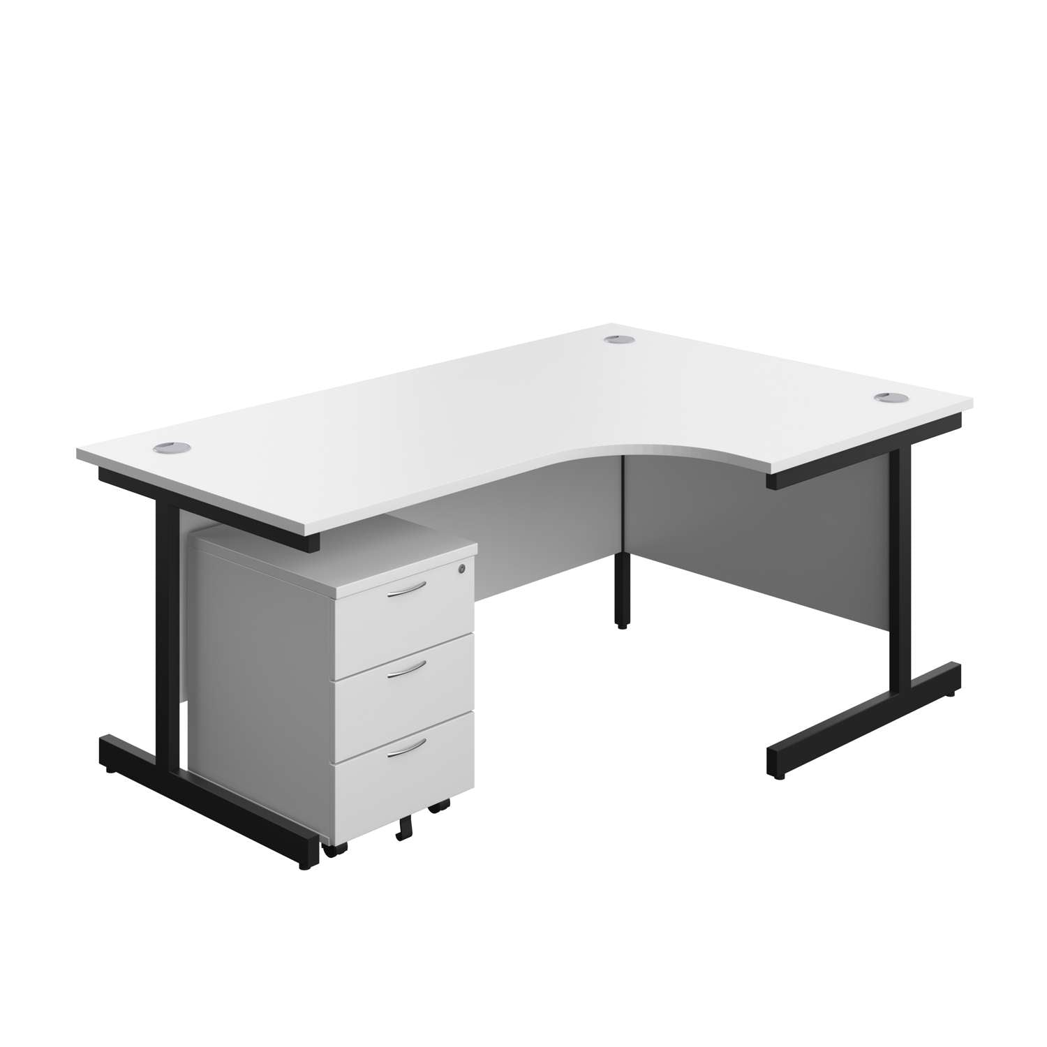 Single Upright Right Hand Radial Desk + Mobile 3 Drawer Pedestal (FSC) | 1800 X 1200 | White/Black