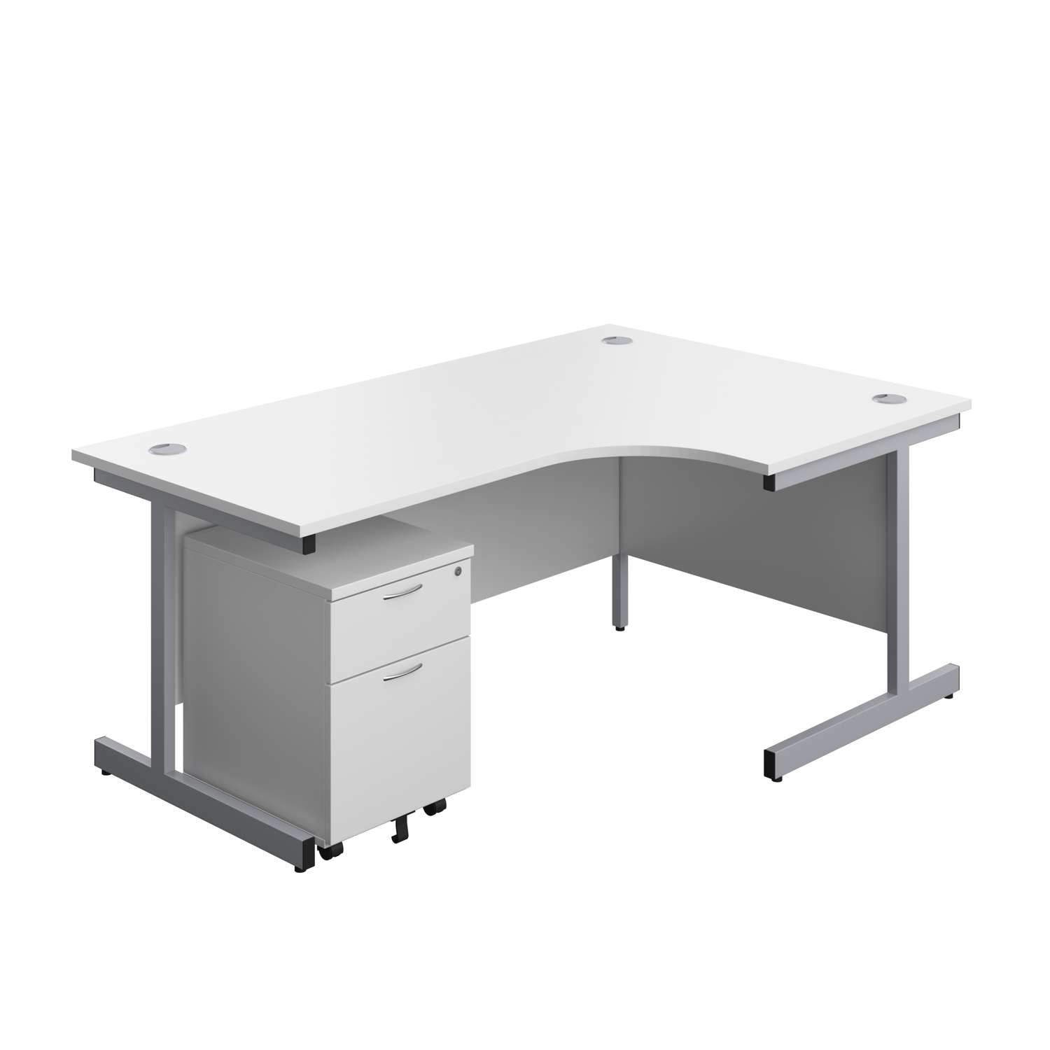 Single Upright Right Hand Radial Desk + Mobile 2 Drawer Pedestal (FSC) | 1800 X 1200 | White/Silver