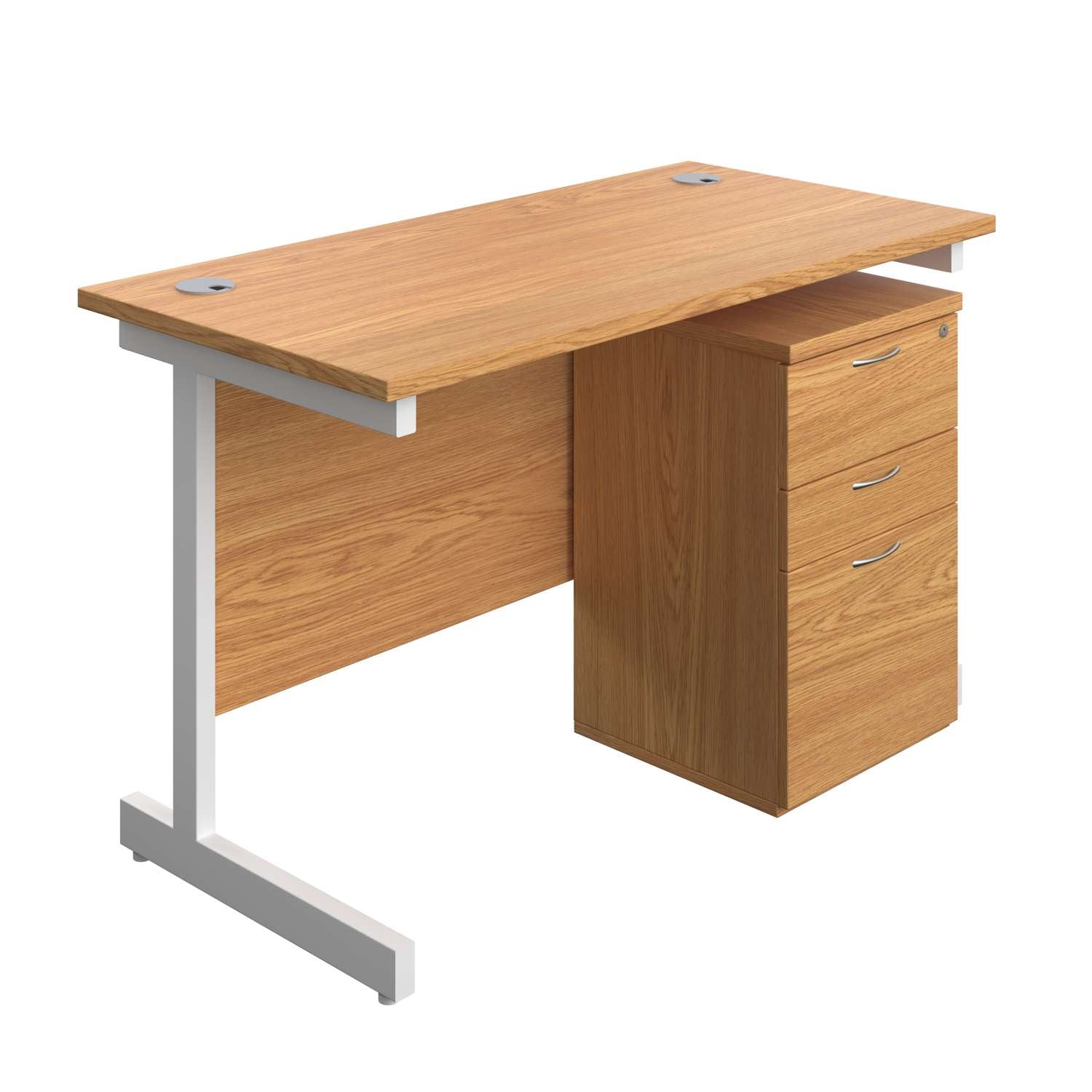 Single Upright Rectangular Desk + High Mobile Pedestal 3 Drawer (FSC) | 1200 X 600 | Nova Oak/White