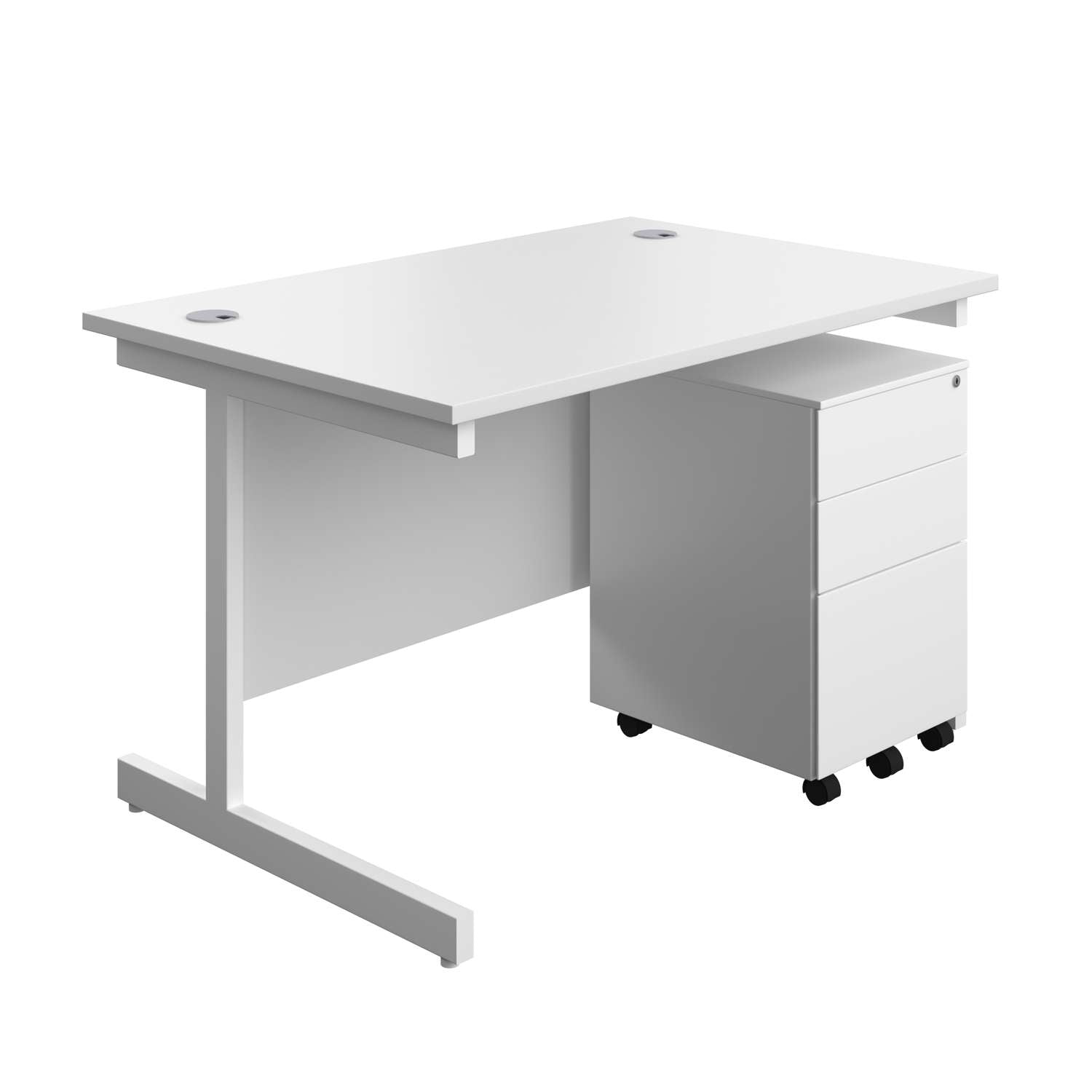 Single Upright Rectangular Desk + Under Desk Steel Pedestal 3 Drawers (FSC) | 1200 X 800 | White/White
