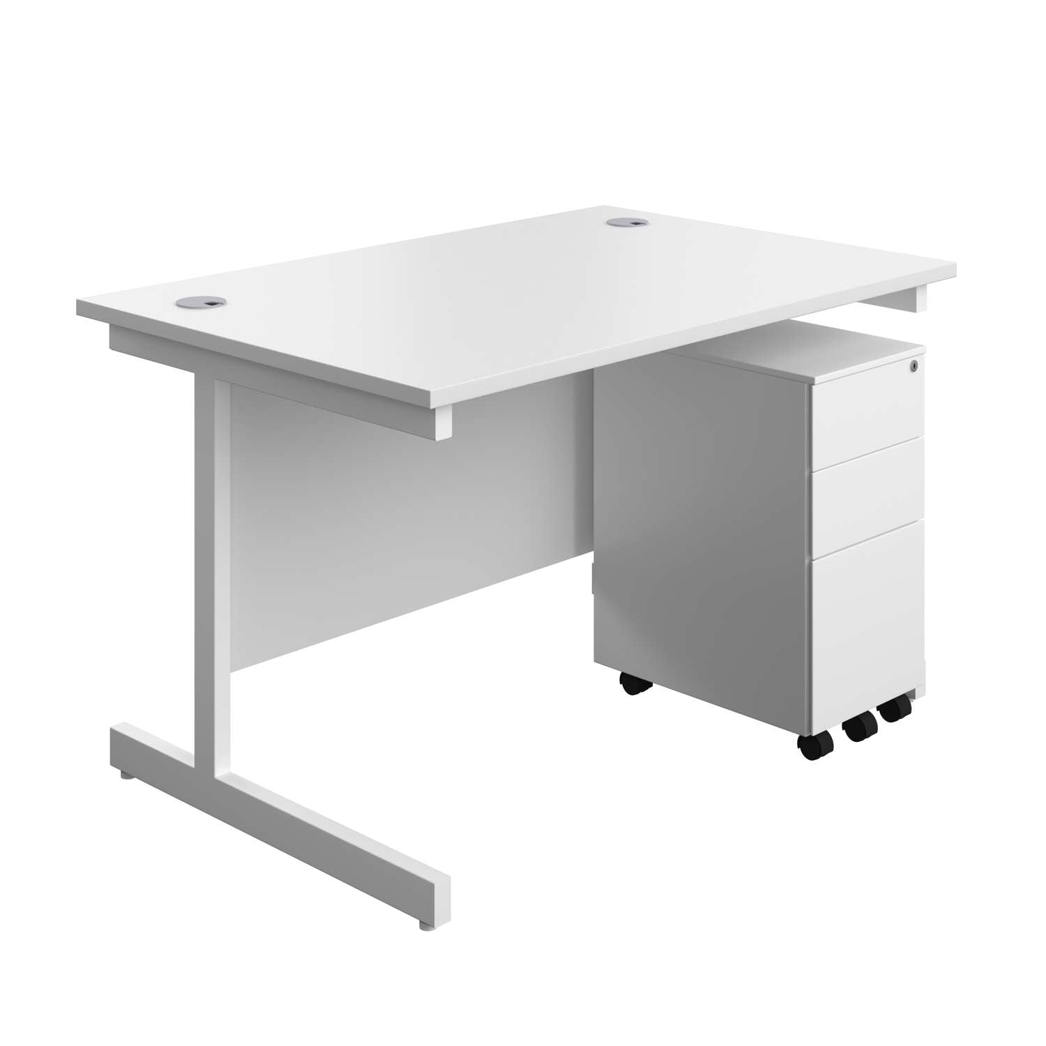 Single Upright Rectangular Desk + Slimline Steel Pedestal 3 Drawers (FSC) | 1200 X 800 | White/White
