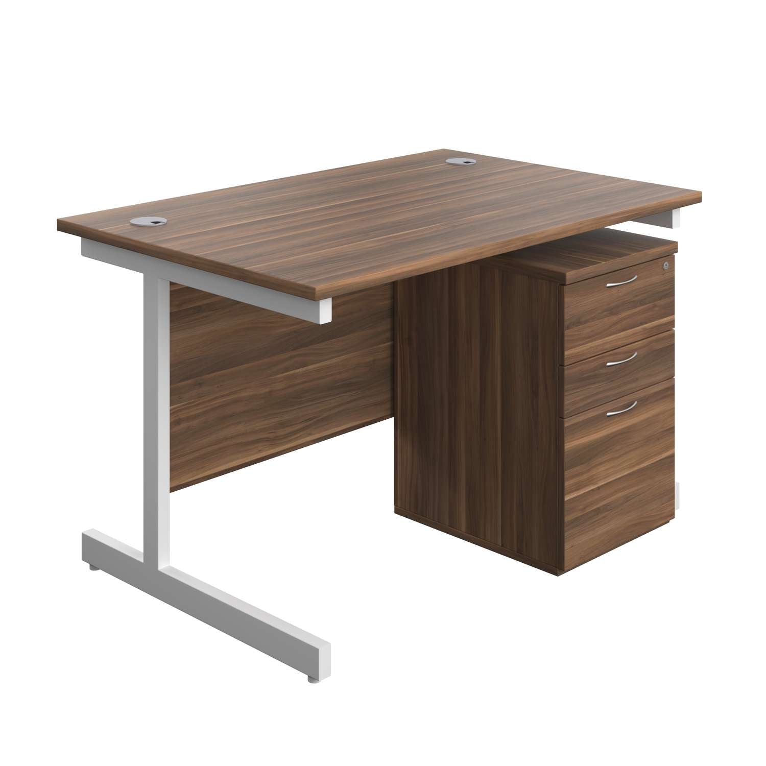 Single Upright Rectangular Desk + High Mobile Pedestal 3 Drawer (FSC) | 1200 X 800 | Dark Walnut/White