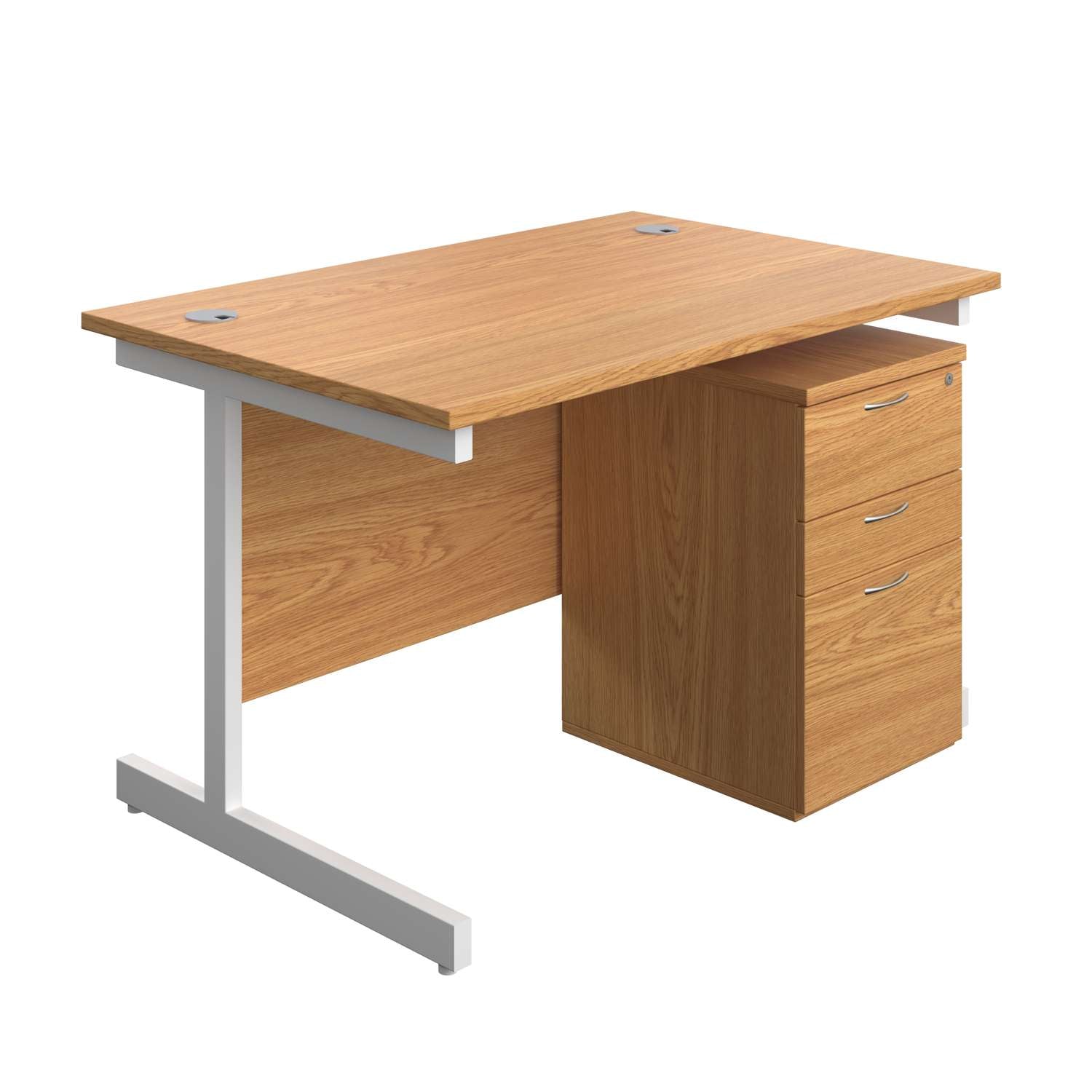 Single Upright Rectangular Desk + High Mobile Pedestal 3 Drawer (FSC) | 1200 X 800 | Nova Oak/White