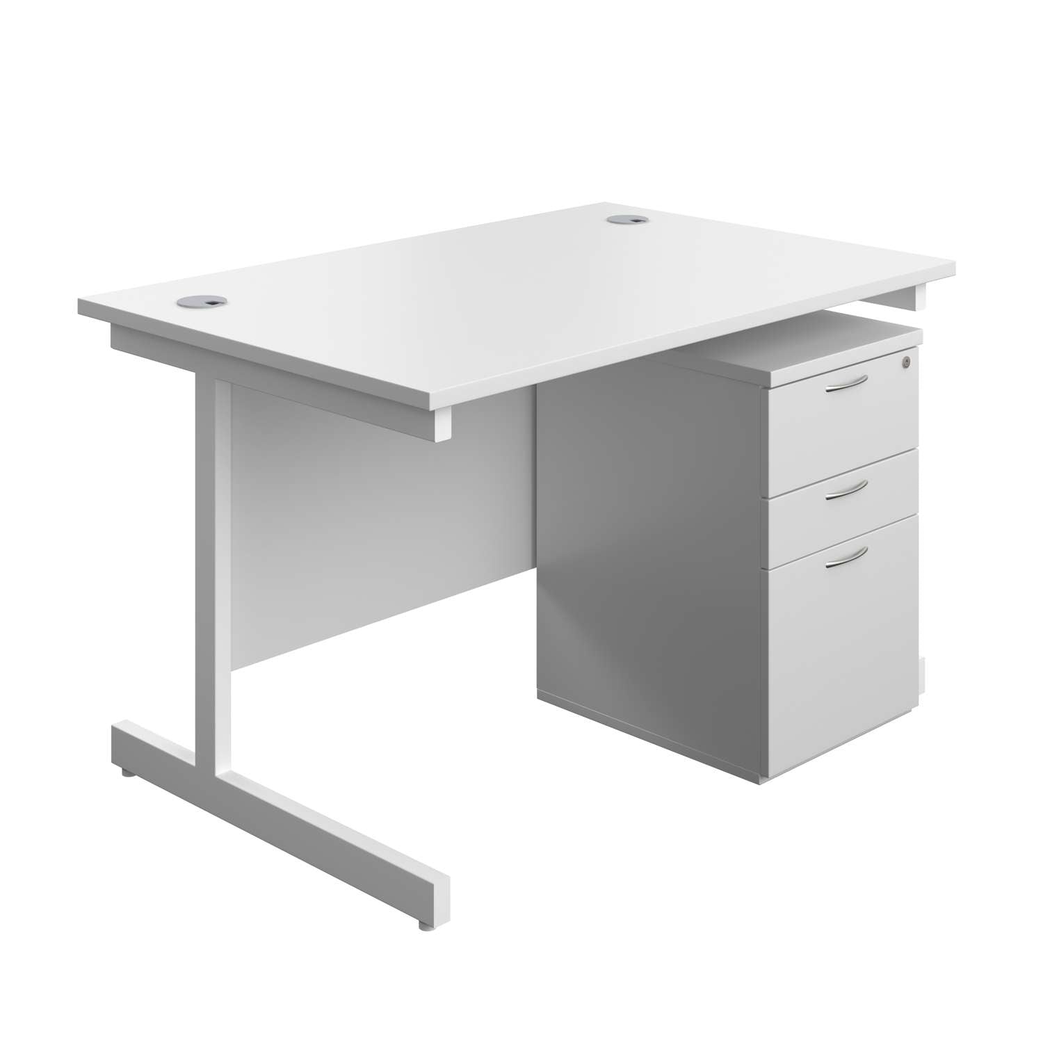 Single Upright Rectangular Desk + High Mobile Pedestal 3 Drawer (FSC) | 1200 X 800 | White/White