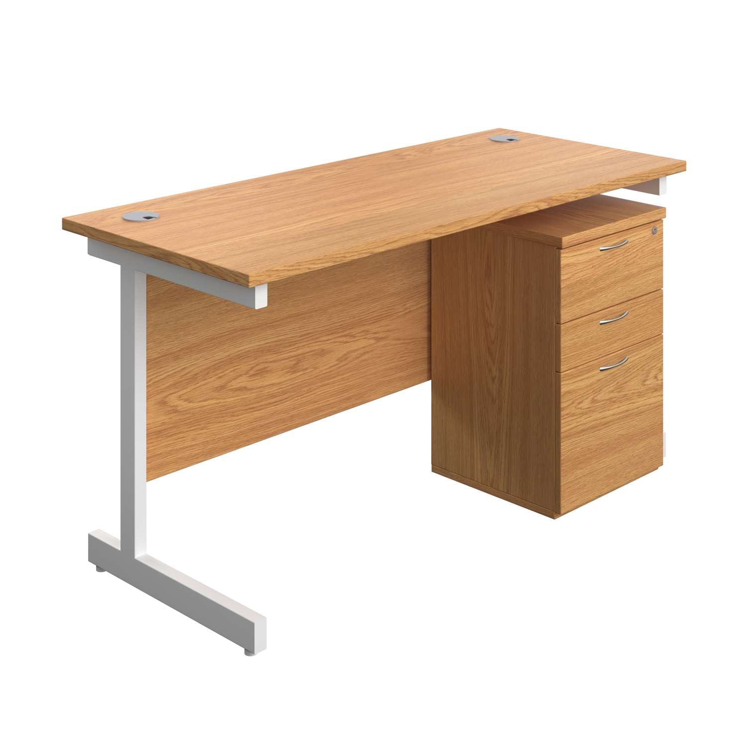 Single Upright Rectangular Desk + High Mobile Pedestal 3 Drawer (FSC) | 1400 X 600 | Nova Oak/White