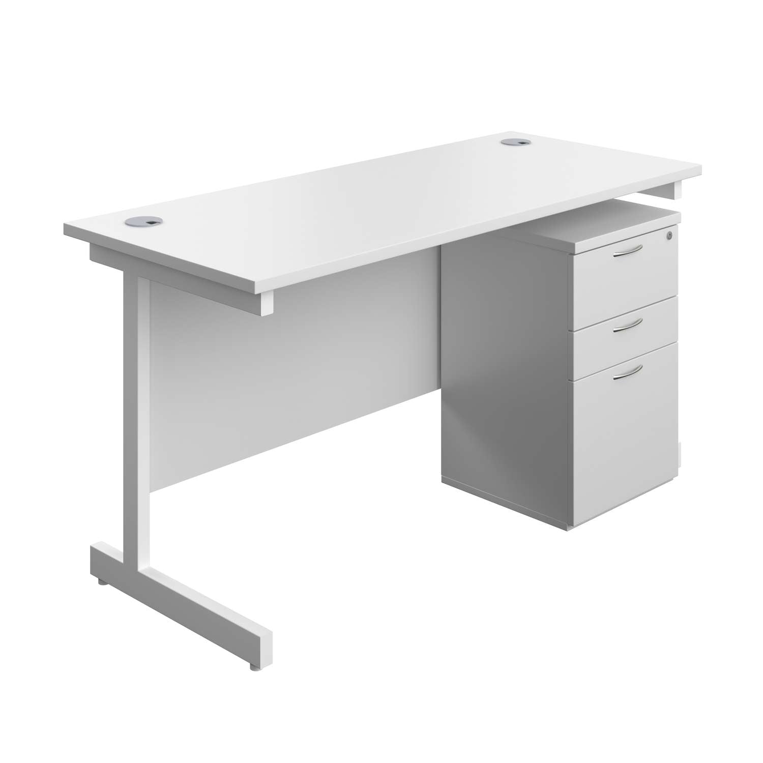 Single Upright Rectangular Desk + High Mobile Pedestal 3 Drawer (FSC) | 1400 X 600 | White/White