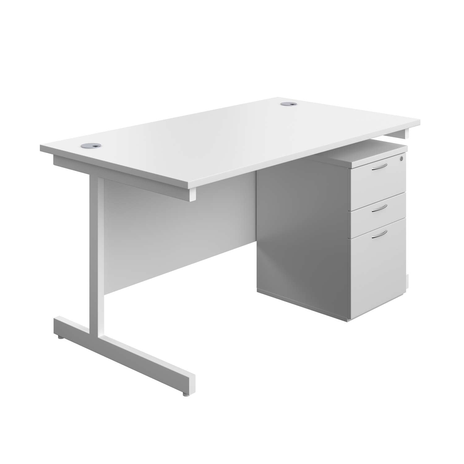 Single Upright Rectangular Desk + High Mobile Pedestal 3 Drawer (FSC) | 1400 X 800 | White/White