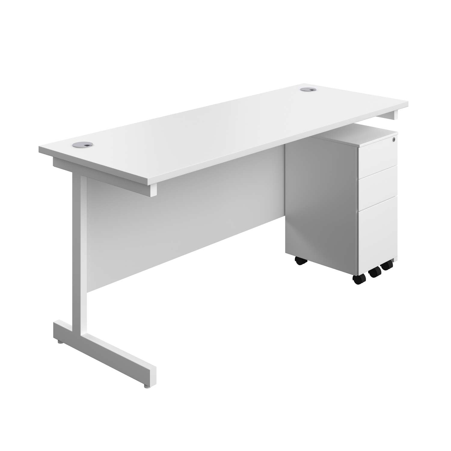Single Upright Rectangular Desk + Slimline Steel Pedestal 3 Drawers (FSC) | 1600 X 600 | White/White