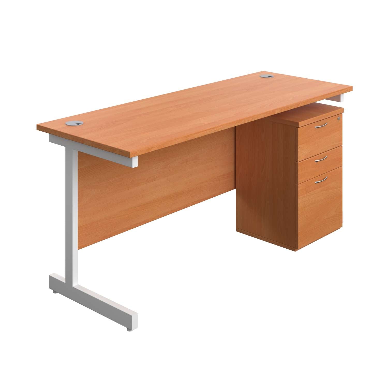 Single Upright Rectangular Desk + High Mobile Pedestal 3 Drawer (FSC) | 1600 X 600 | Beech/White