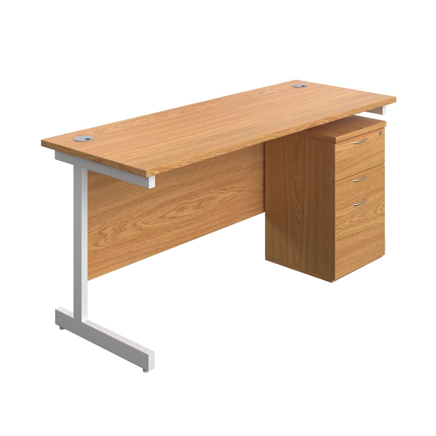 Single Upright Rectangular Desk + High Mobile Pedestal 3 Drawer (FSC) | 1600 X 600 | Nova Oak/White