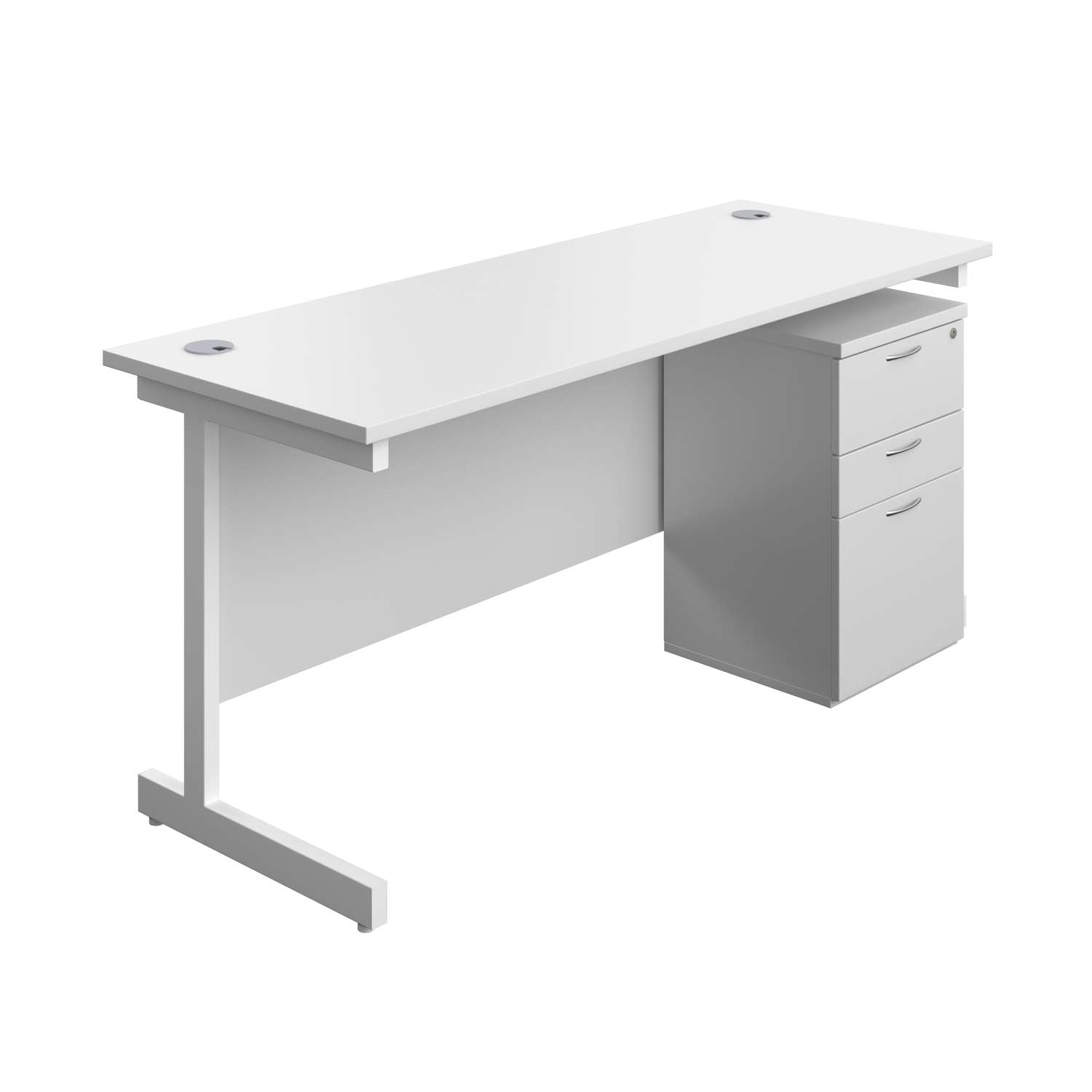 Single Upright Rectangular Desk + High Mobile Pedestal 3 Drawer (FSC) | 1600 X 600 | White/White