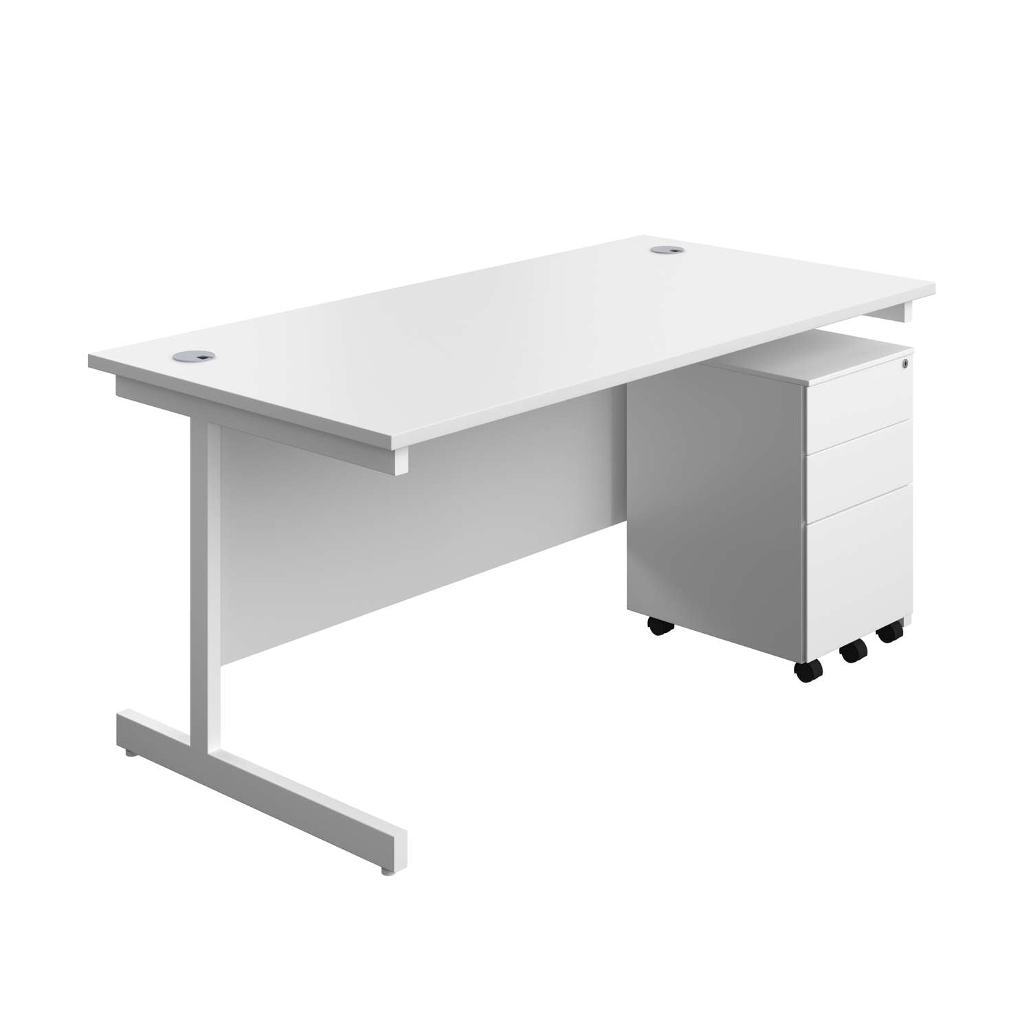 Single Upright Rectangular Desk + Under Desk Steel Pedestal 3 Drawers (FSC) | 1600 X 800 | White/White