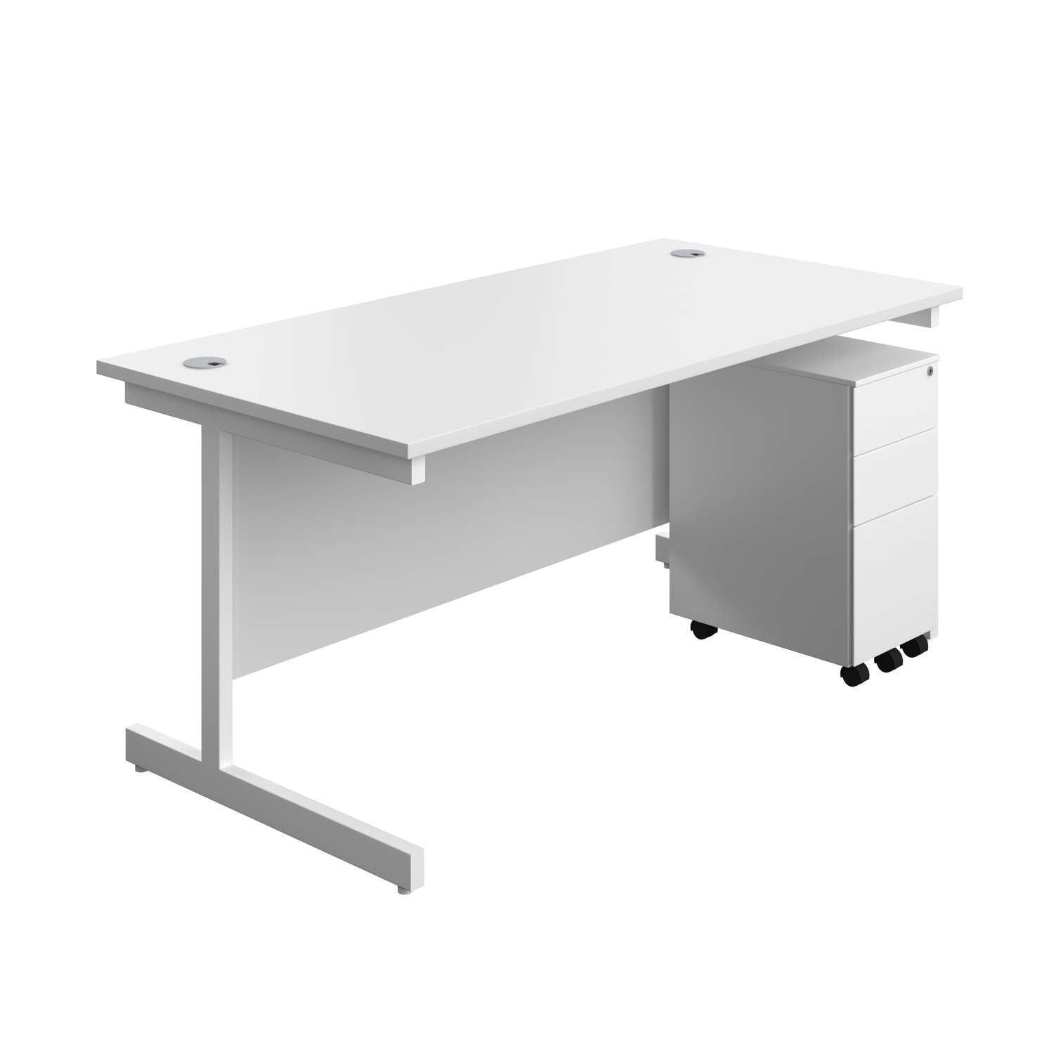 Single Upright Rectangular Desk + Slimline Steel Pedestal 3 Drawers (FSC) | 1600 X 800 | White/White