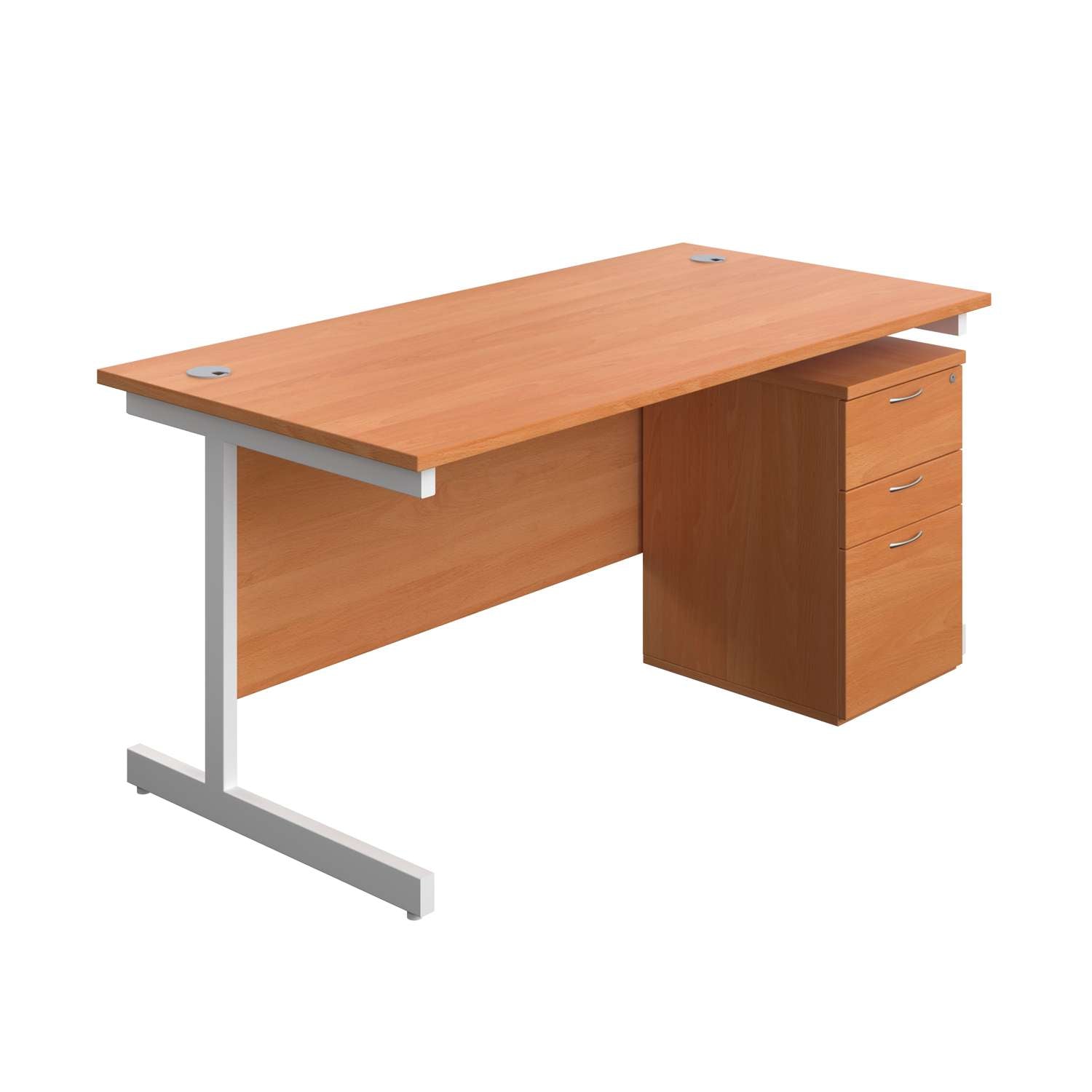Single Upright Rectangular Desk + High Mobile Pedestal 3 Drawer (FSC) | 1600 X 800 | Beech/White