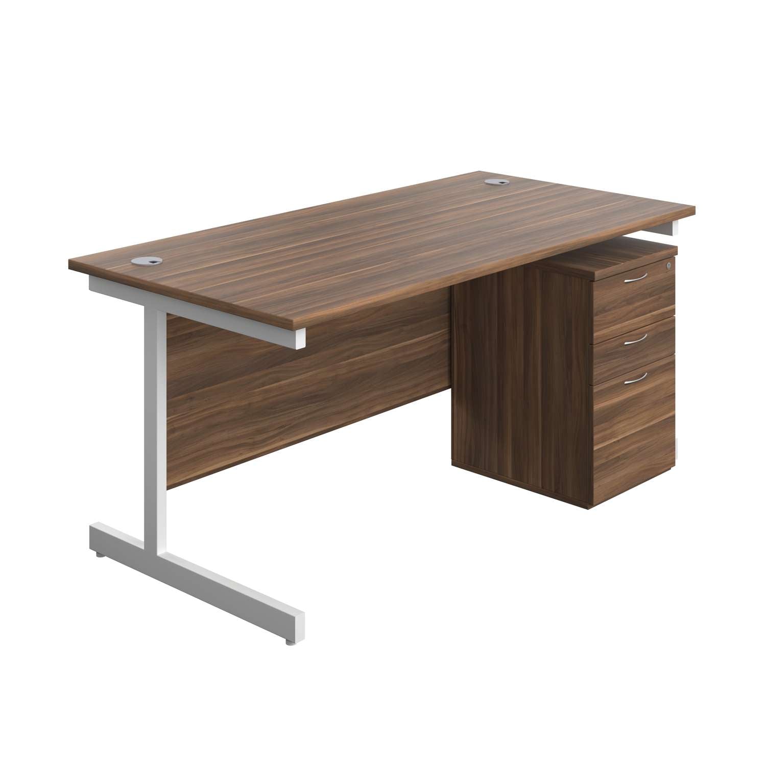 Single Upright Rectangular Desk + High Mobile Pedestal 3 Drawer (FSC) | 1600 X 800 | Dark Walnut/White