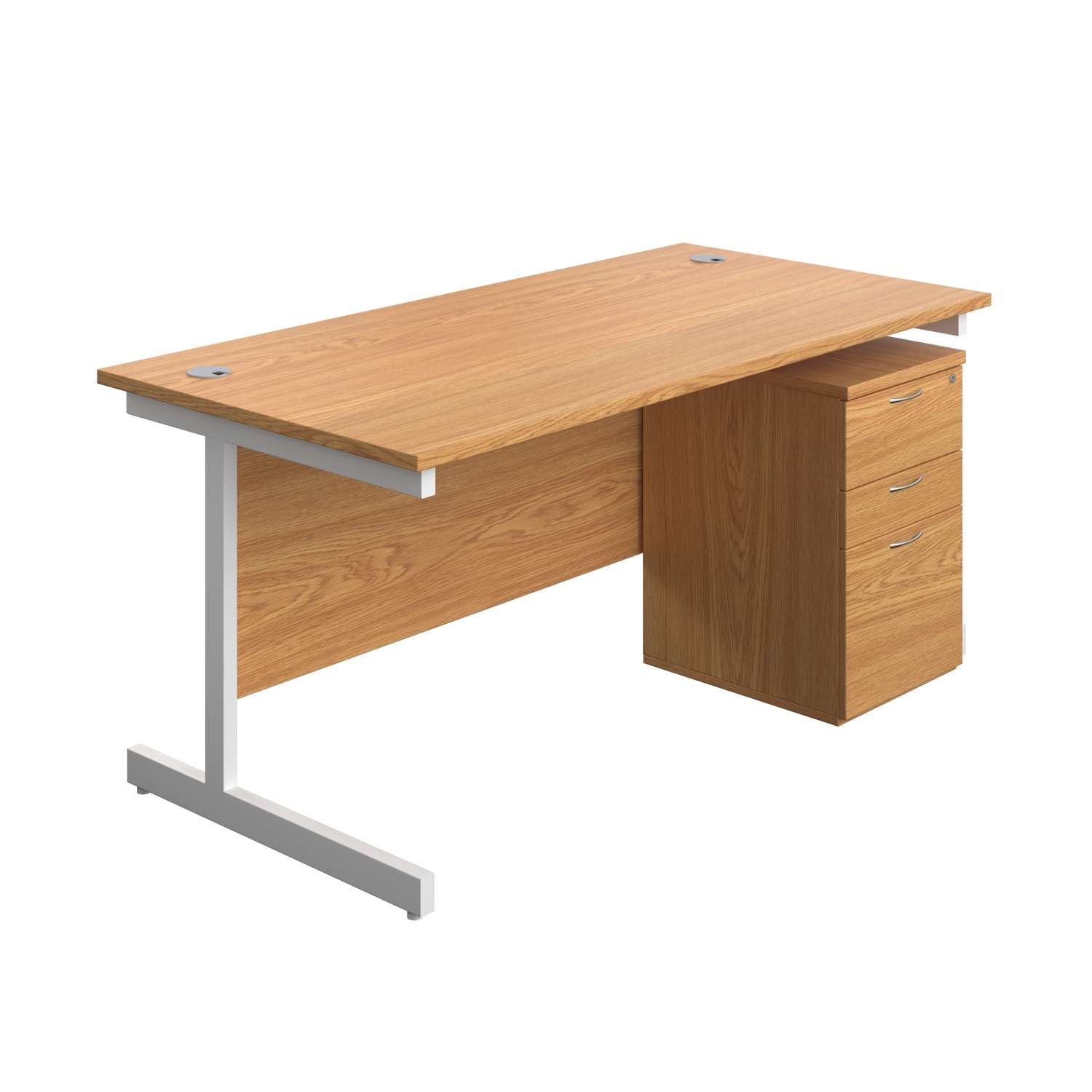 Single Upright Rectangular Desk + High Mobile Pedestal 3 Drawer (FSC) | 1600 X 800 | Nova Oak/White
