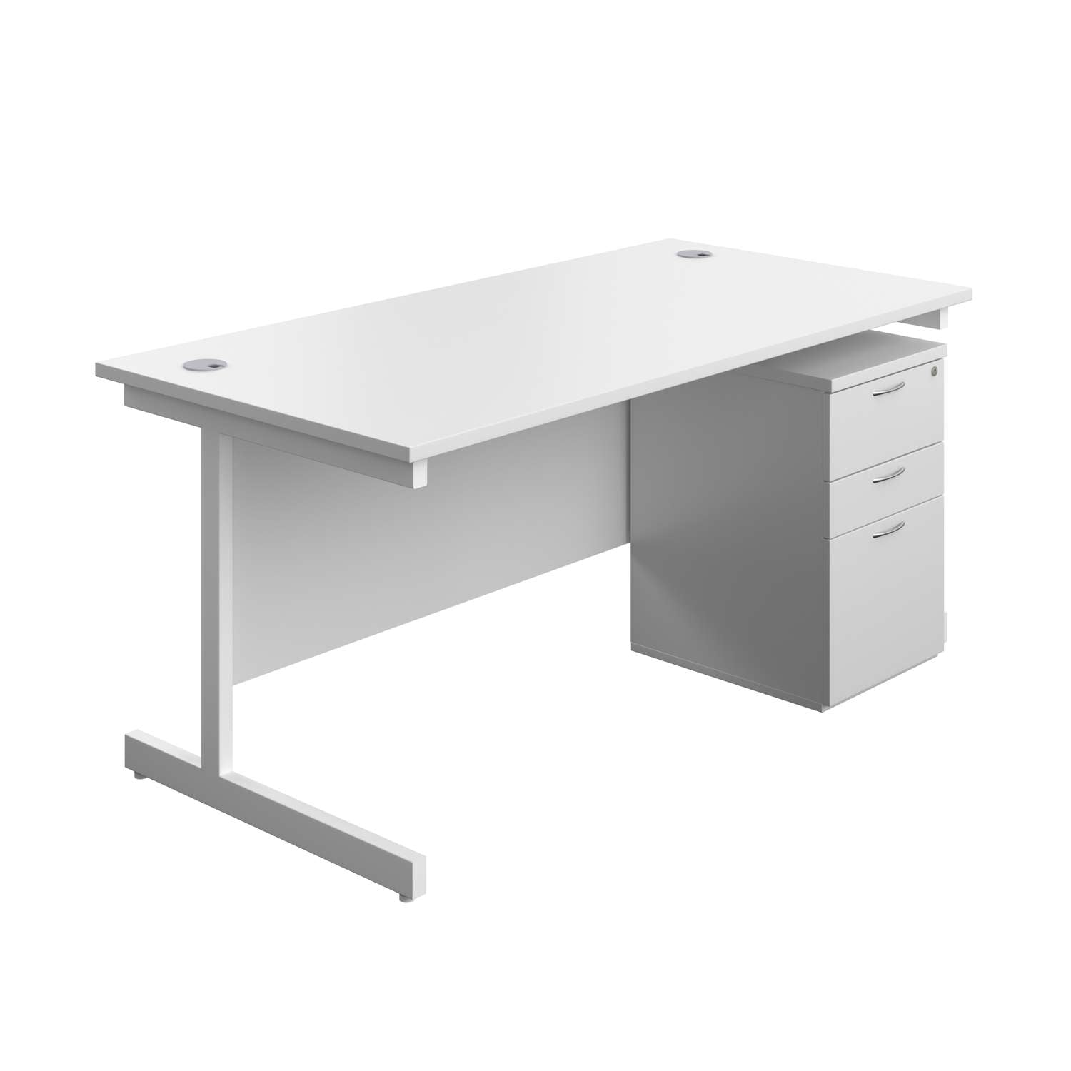Single Upright Rectangular Desk + High Mobile Pedestal 3 Drawer (FSC) | 1600 X 800 | White/White