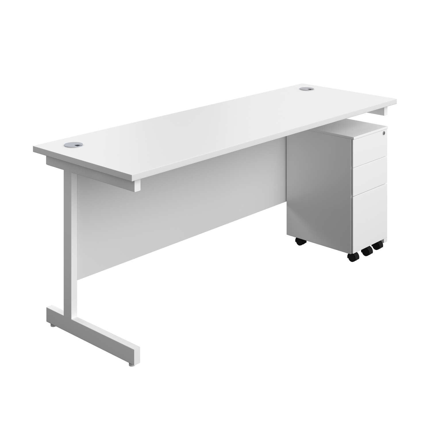 Single Upright Rectangular Desk + Slimline Steel Pedestal 3 Drawers (FSC) | 1800 X 600 | White/White