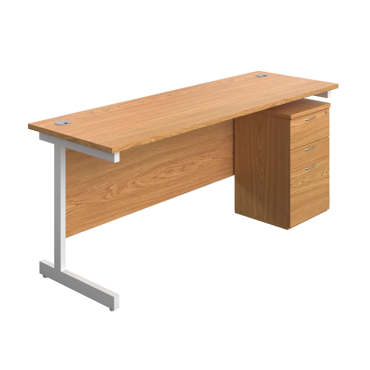 Single Upright Rectangular Desk + High Mobile Pedestal 3 Drawer (FSC) | 1800 X 600 | Nova Oak/White