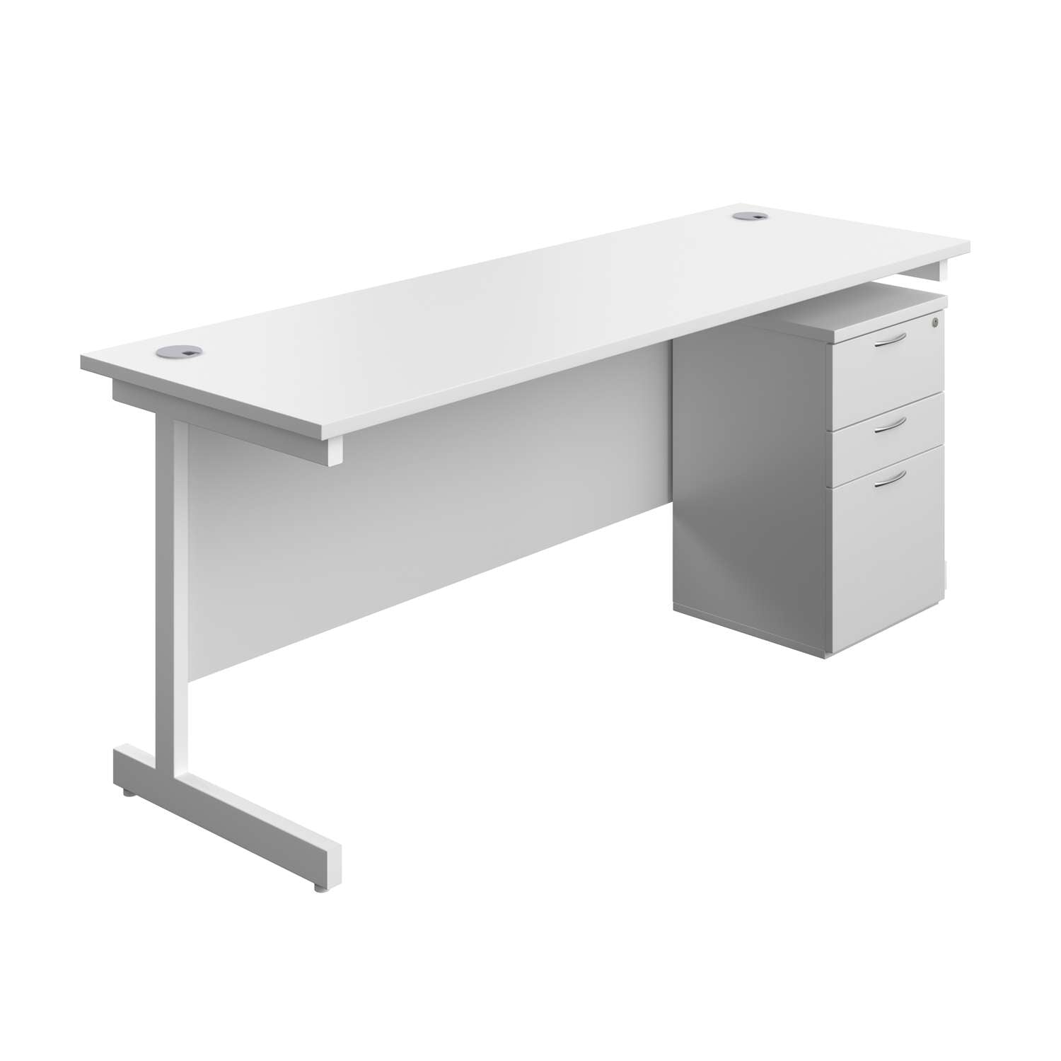 Single Upright Rectangular Desk + High Mobile Pedestal 3 Drawer (FSC) | 1800 X 600 | White/White