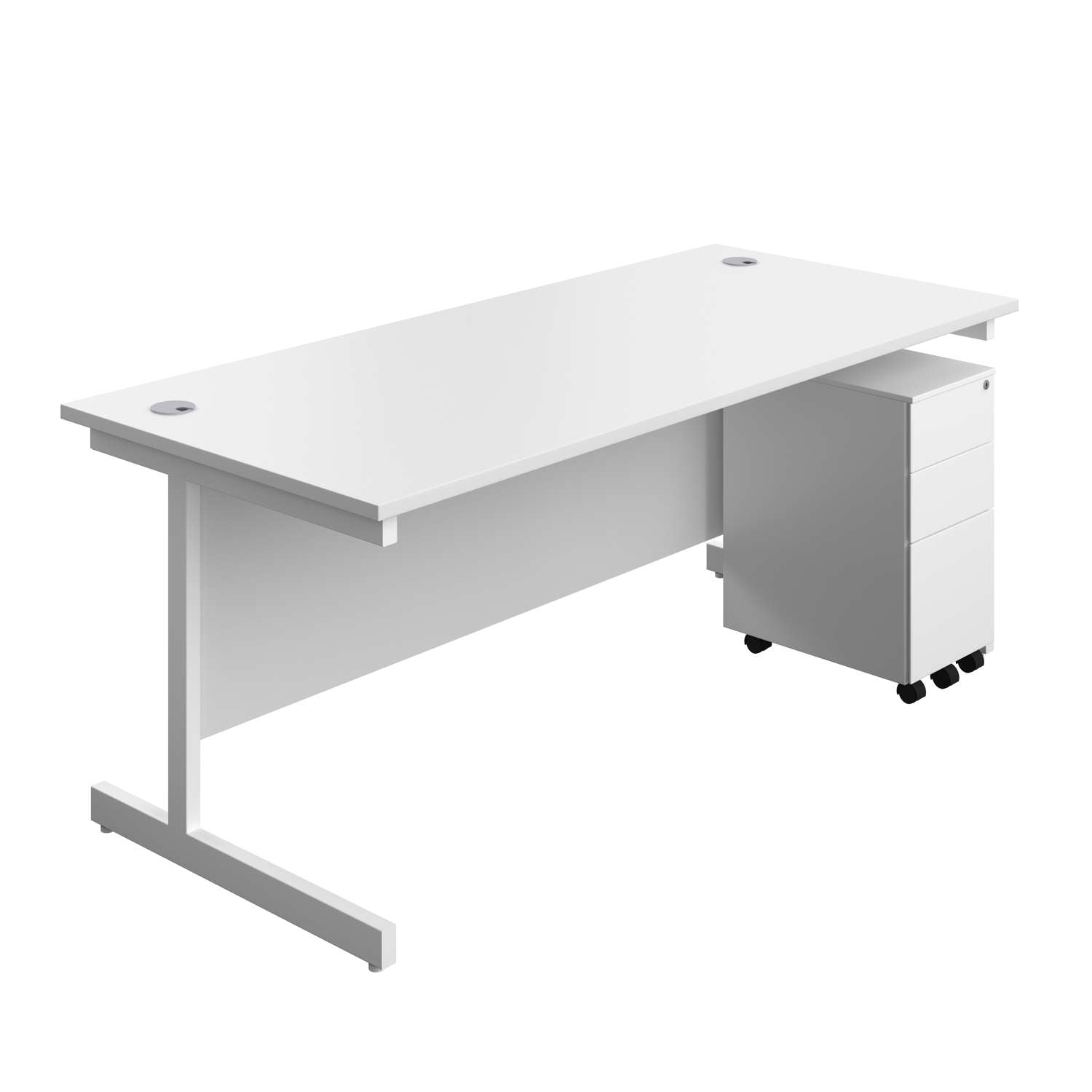 Single Upright Rectangular Desk + Slimline Steel Pedestal 3 Drawers (FSC) | 1800 X 800 | White/White