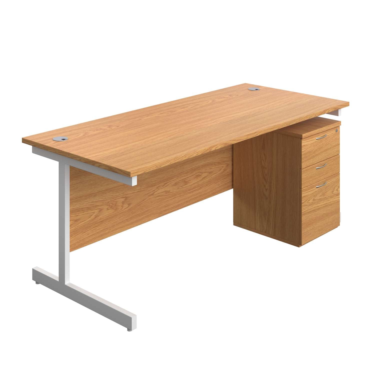 Single Upright Rectangular Desk + High Mobile Pedestal 3 Drawer (FSC) | 1800 X 800 | Nova Oak/White