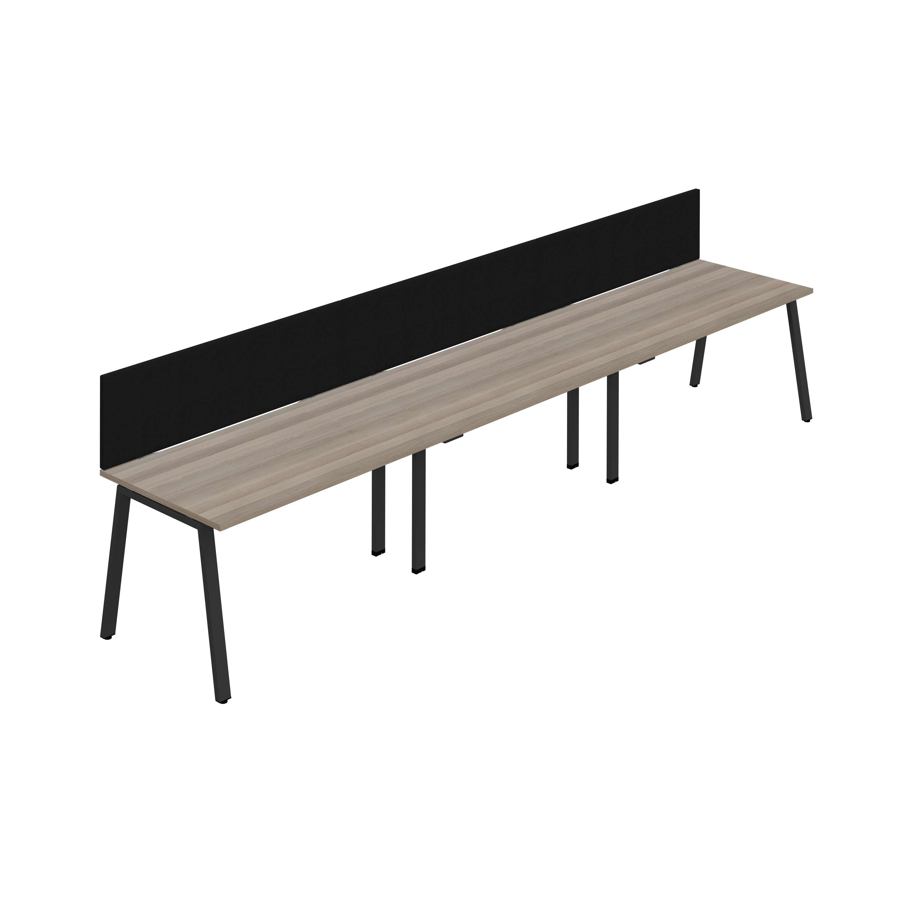 Synergy 3SP Bench Desk|1400X800mm|A-Frame|Grey Oak/Black|Black Screen