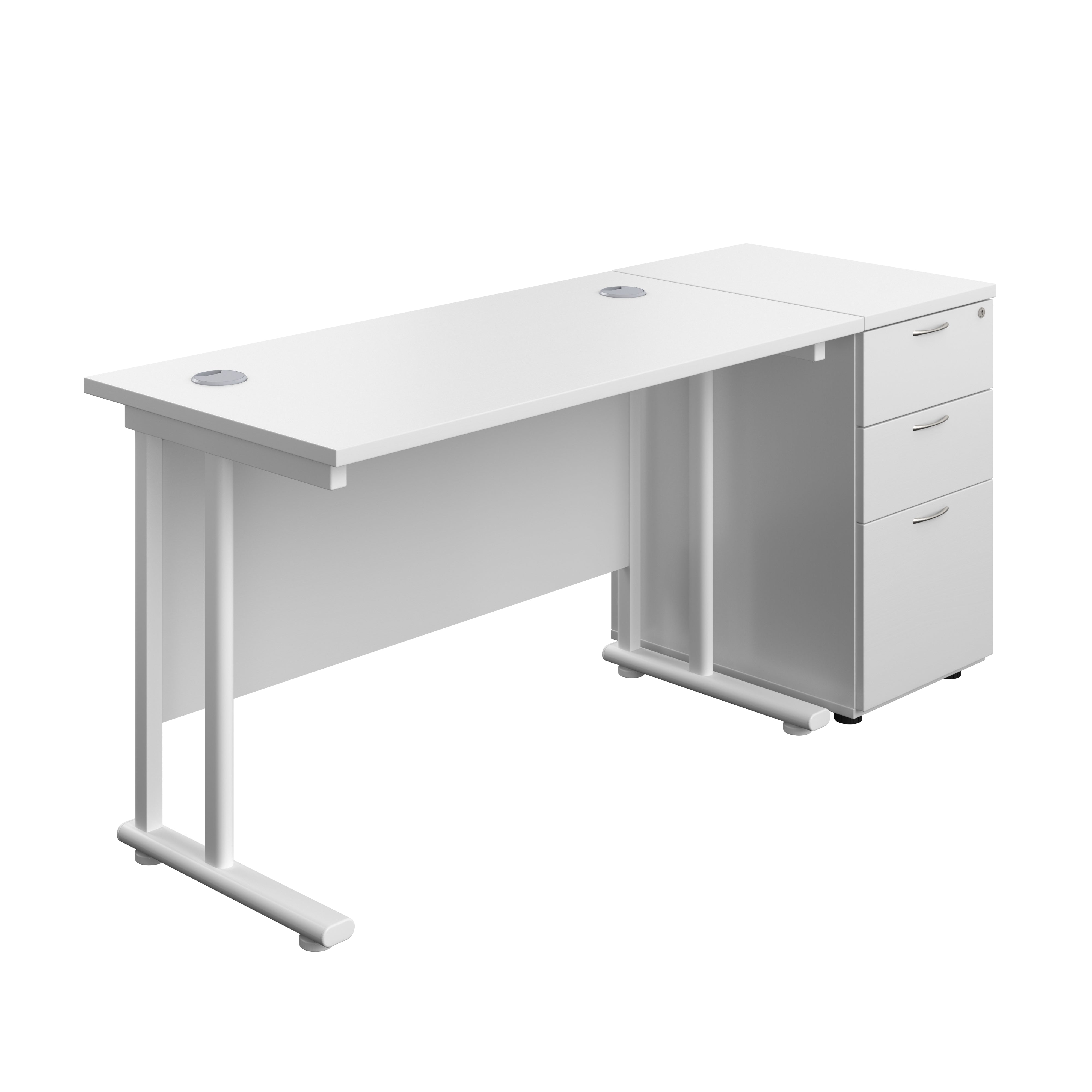 Twin Upright Rectangular Desk + Desk High 3 Drawer Pedestal (FSC) | 1200X600 | White/White