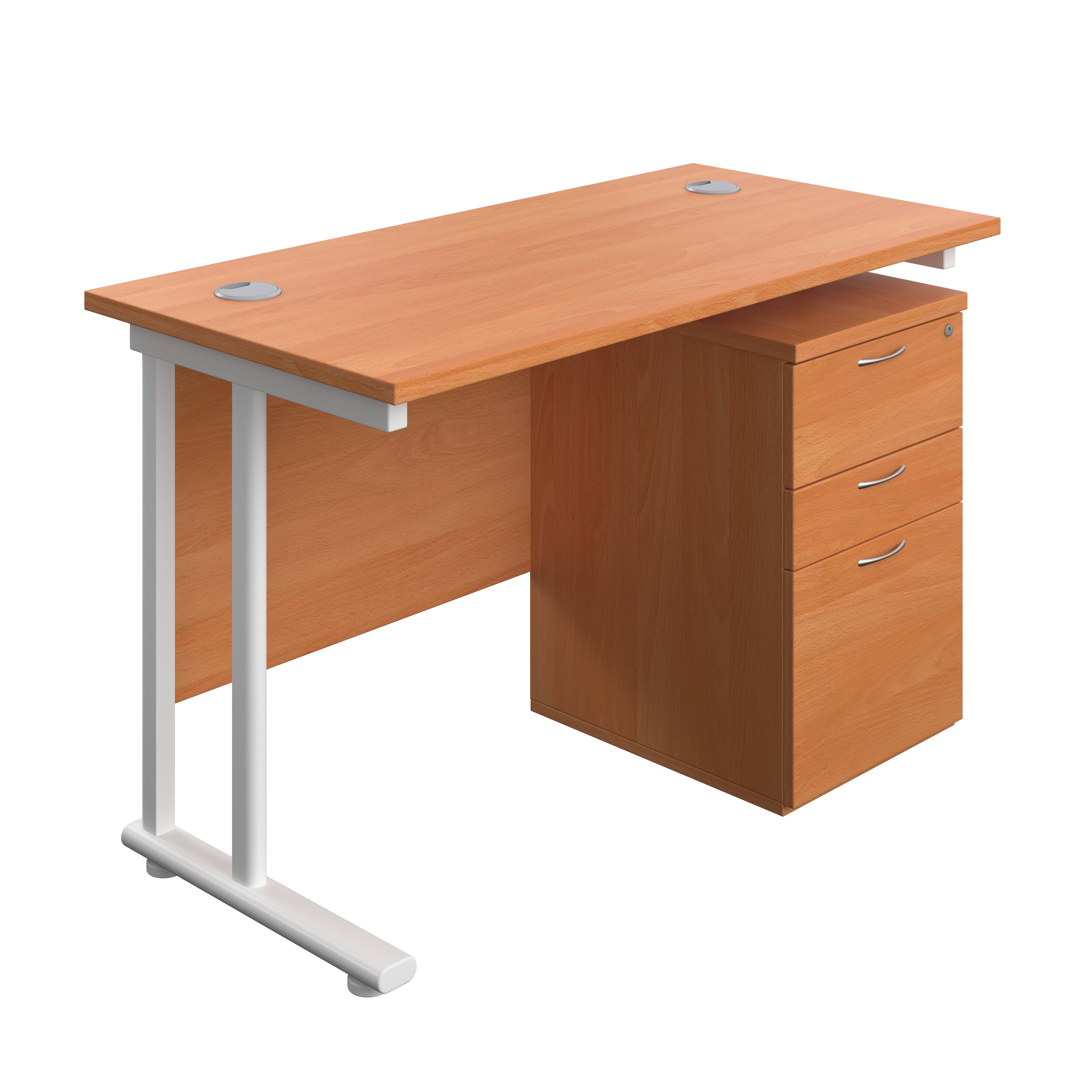 Twin Upright Rectangular Desk + High Mobile Pedestal 3 Drawer (FSC) | 1200X600 | Beech/White