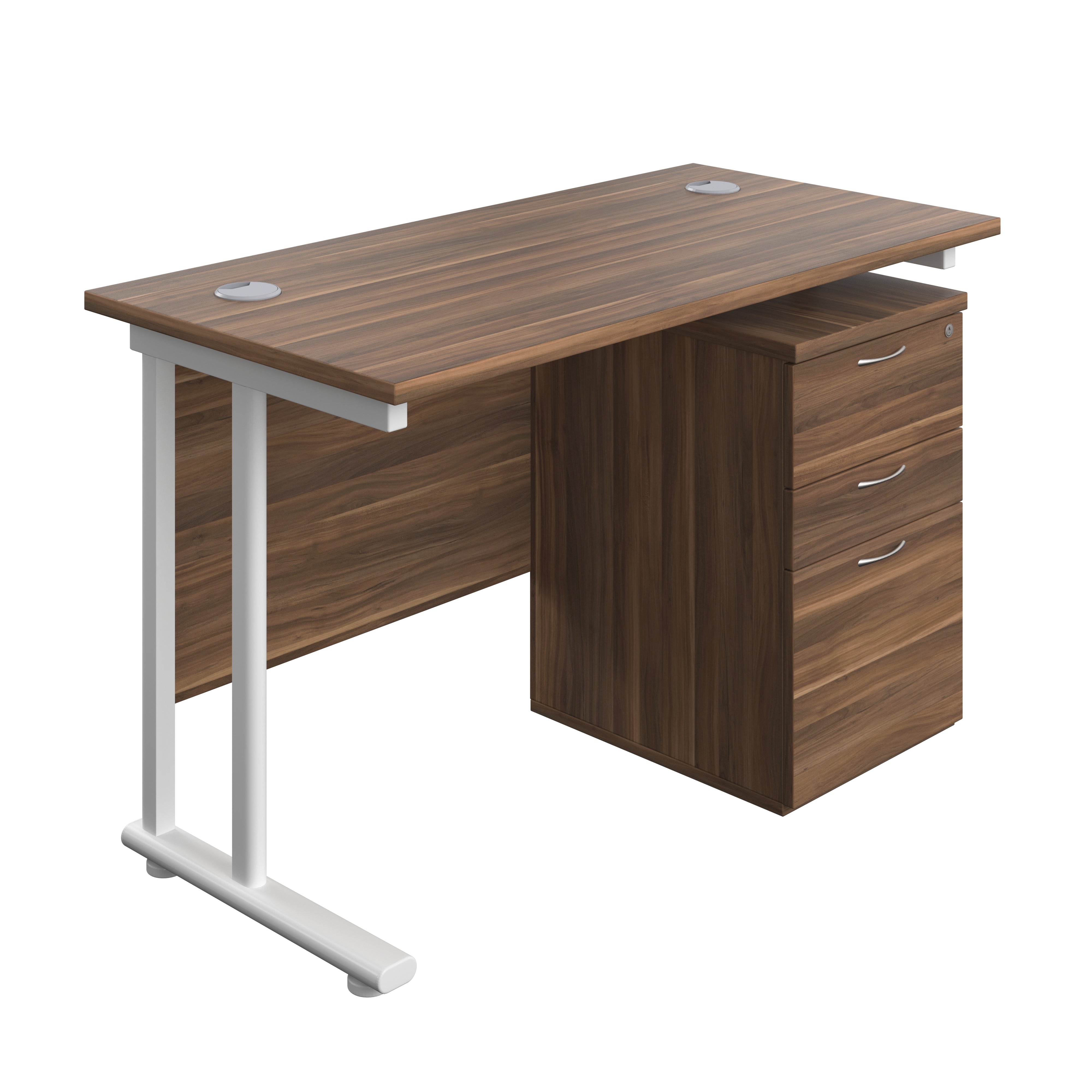 Twin Upright Rectangular Desk + High Mobile Pedestal 3 Drawer (FSC) | 1200X600 | Dark Walnut/White