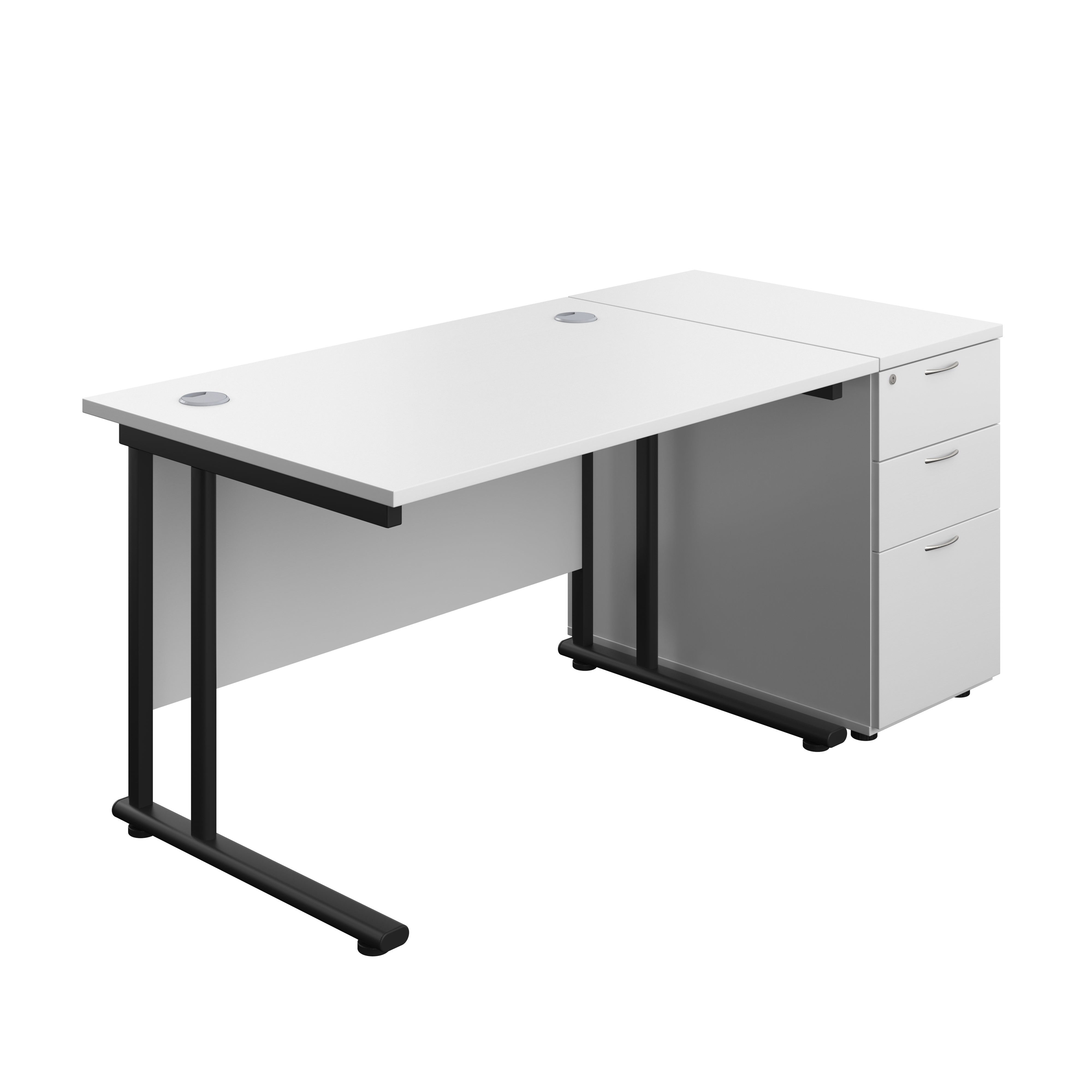 Twin Upright Rectangular Desk + Desk High 3 Drawer Pedestal (FSC) | 1200X800 | White/Black