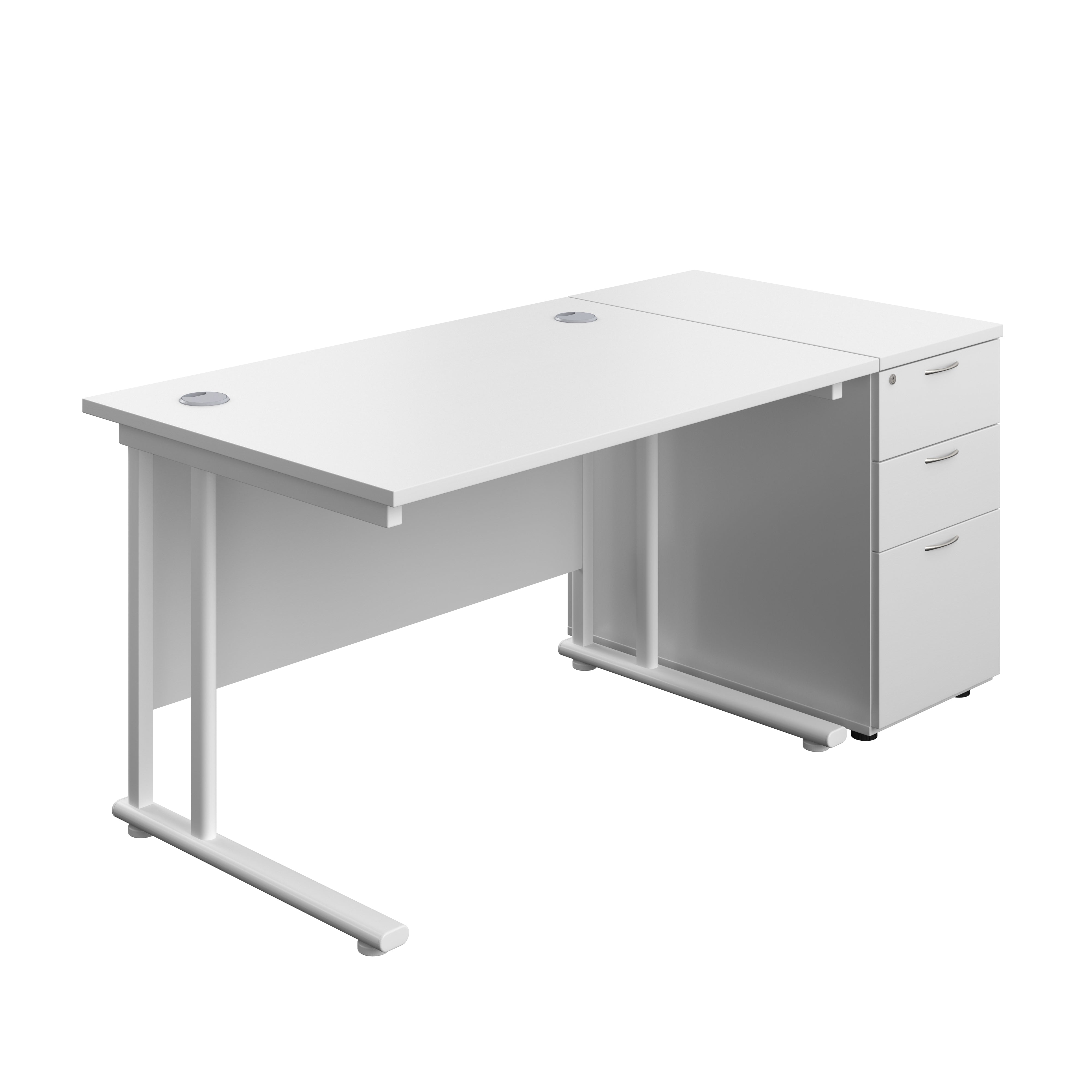 Twin Upright Rectangular Desk + Desk High 3 Drawer Pedestal (FSC) | 1200X800 | White/White