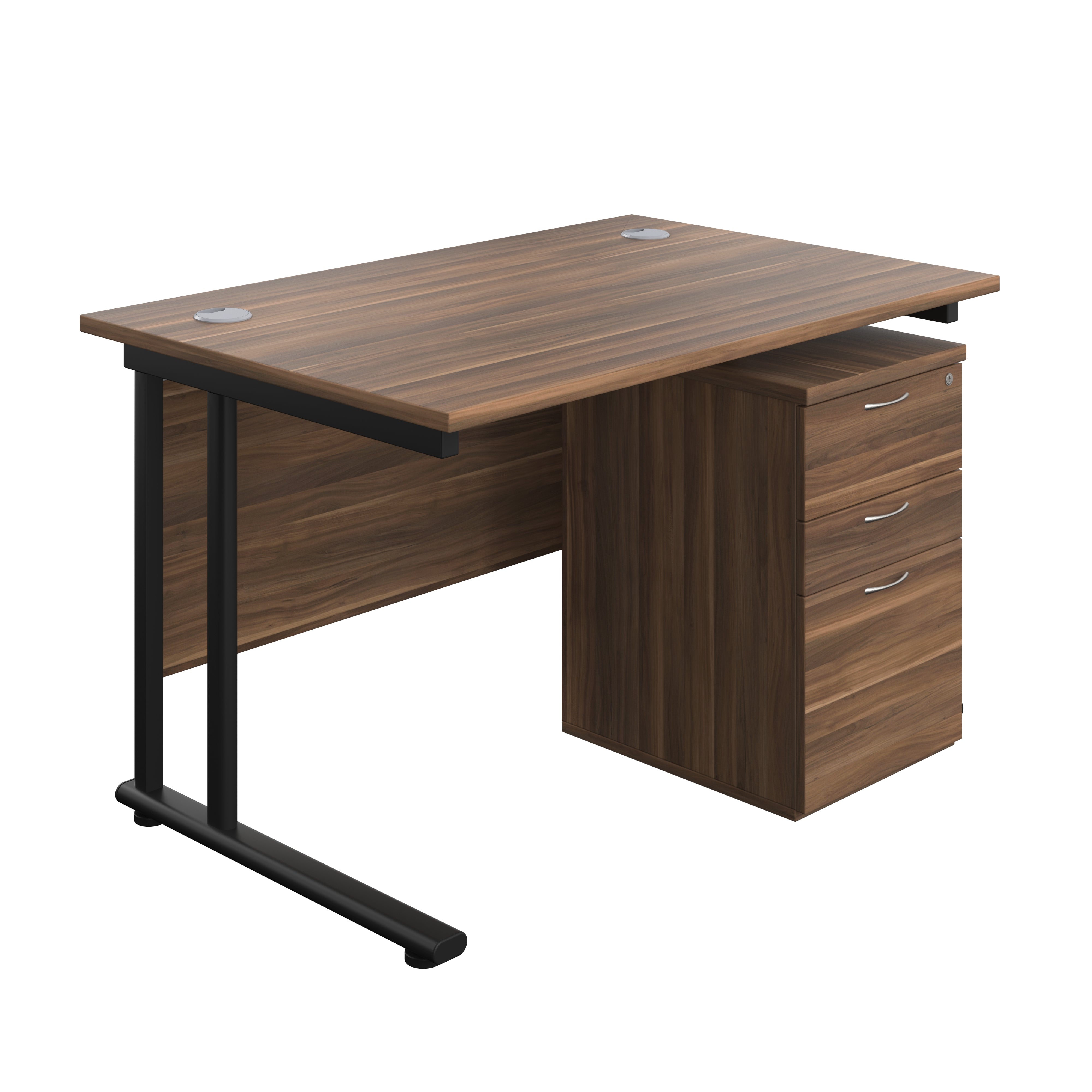 Twin Upright Rectangular Desk + High Mobile Pedestal 3 Drawer (FSC) | 1200X800 | Dark Walnut/Black