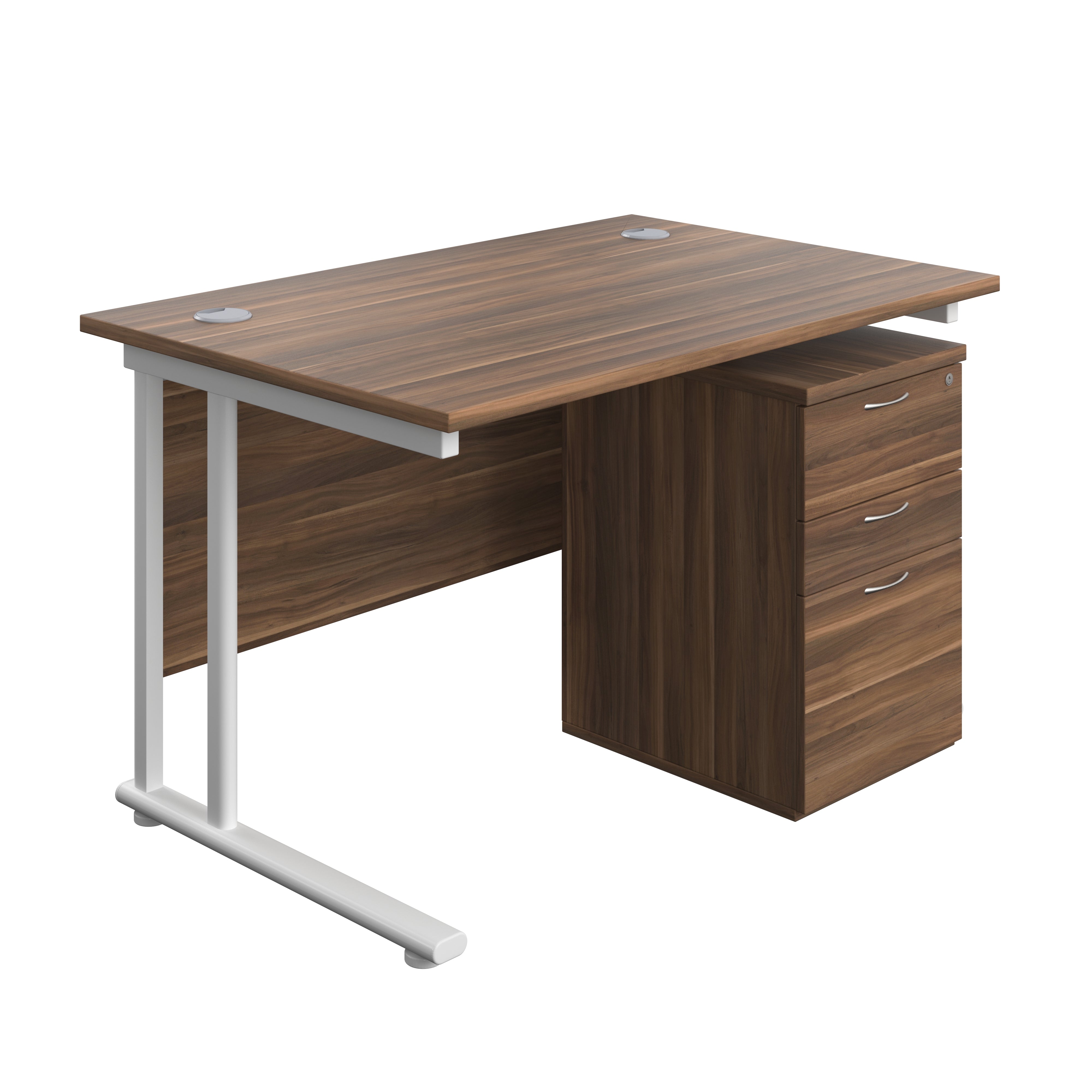 Twin Upright Rectangular Desk + High Mobile Pedestal 3 Drawer (FSC) | 1200X800 | Dark Walnut/White