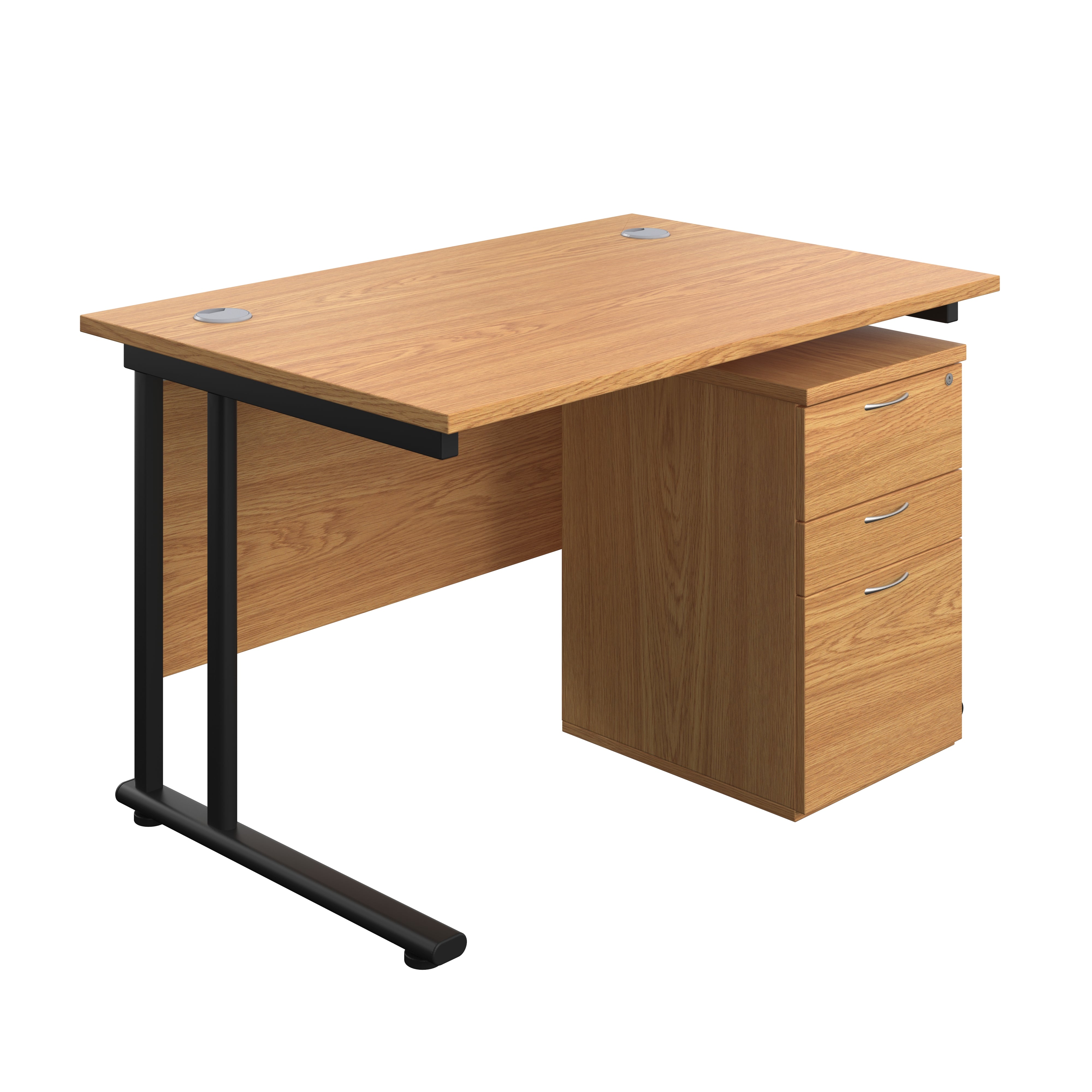 Twin Upright Rectangular Desk + High Mobile Pedestal 3 Drawer (FSC) | 1200X800 | Nova Oak/Black