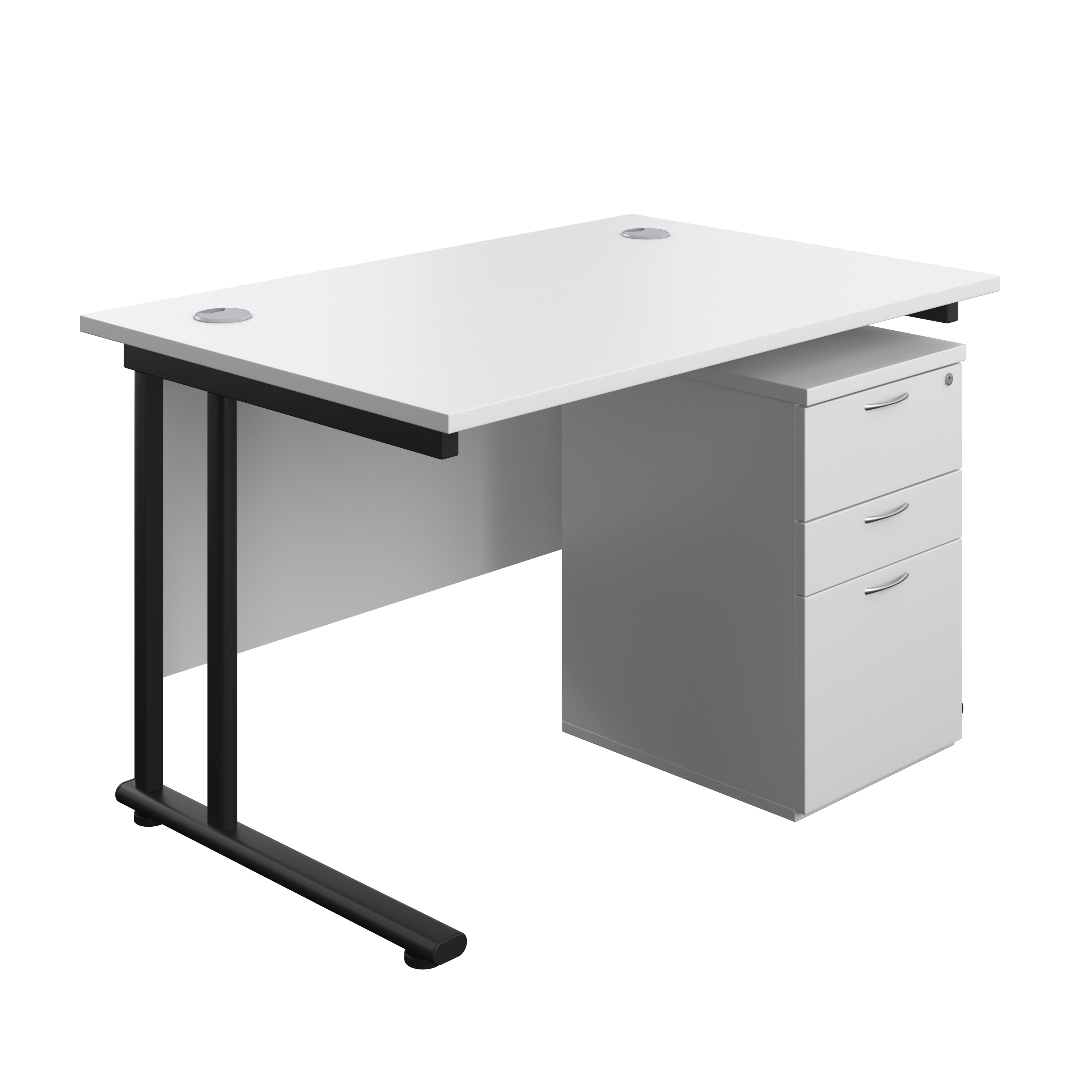 Twin Upright Rectangular Desk + High Mobile Pedestal 3 Drawer (FSC) | 1200X800 | White/Black