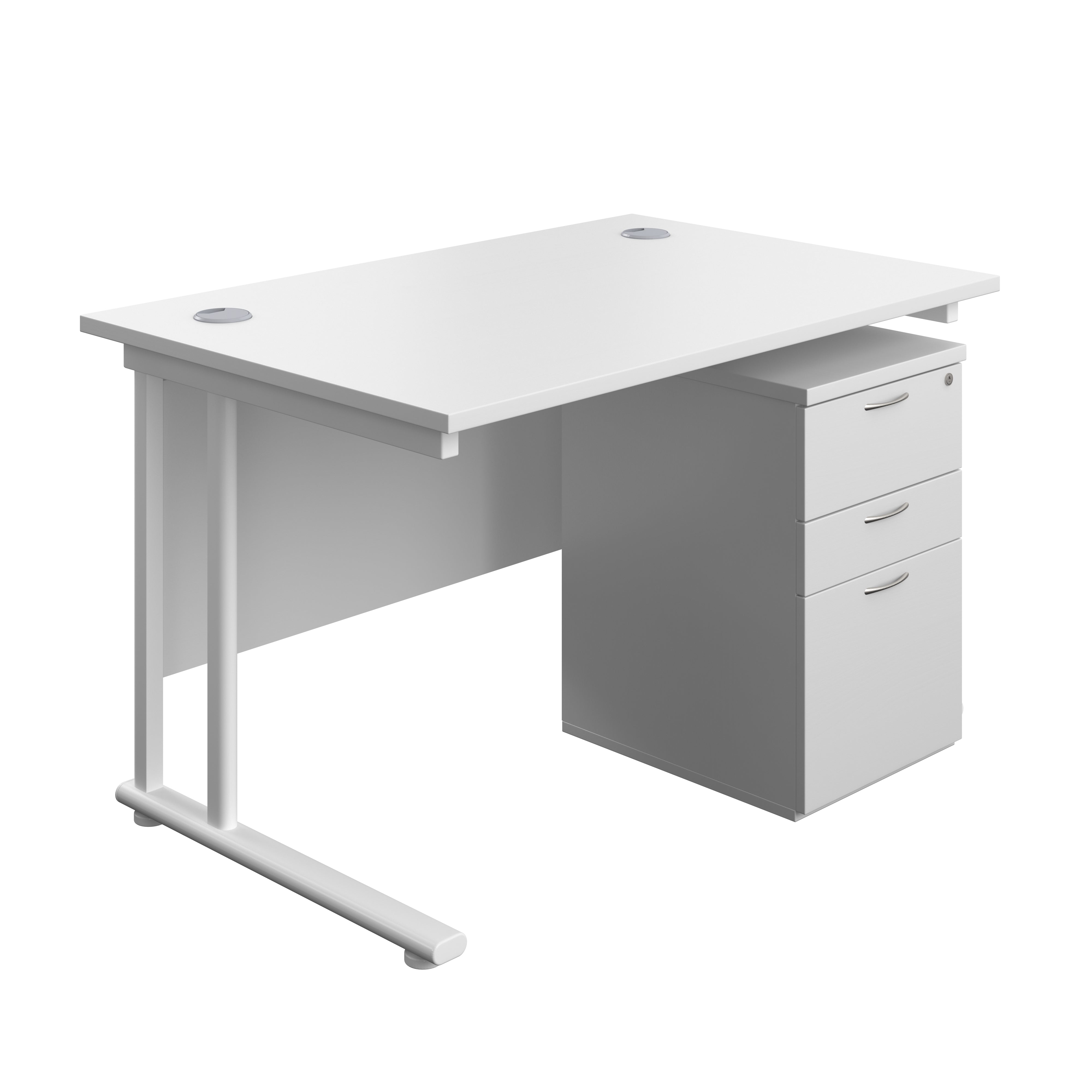 Twin Upright Rectangular Desk + High Mobile Pedestal 3 Drawer (FSC) | 1200X800 | White/White