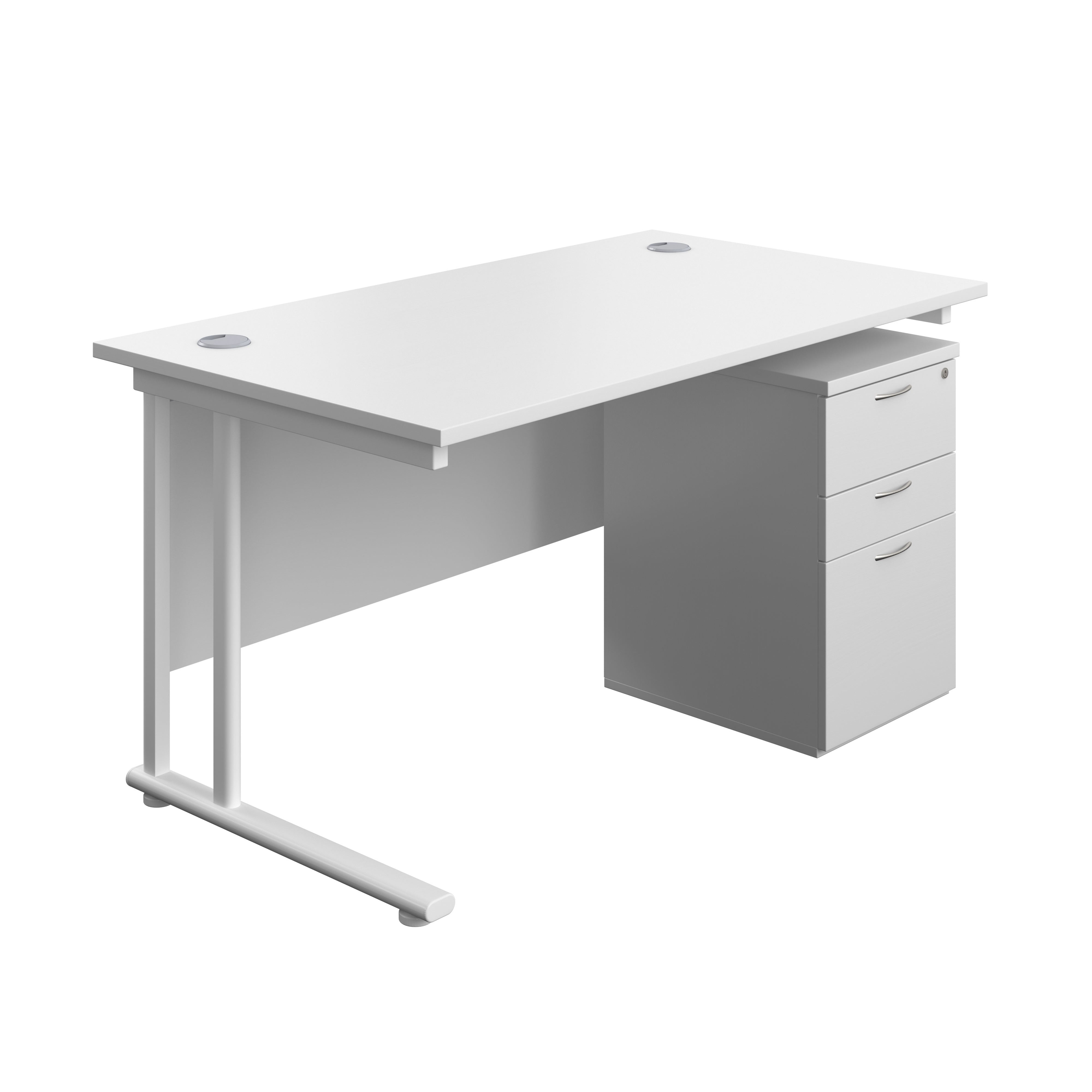 Twin Upright Rectangular Desk + High Mobile Pedestal 3 Drawer (FSC) | 1400X800 | White/White