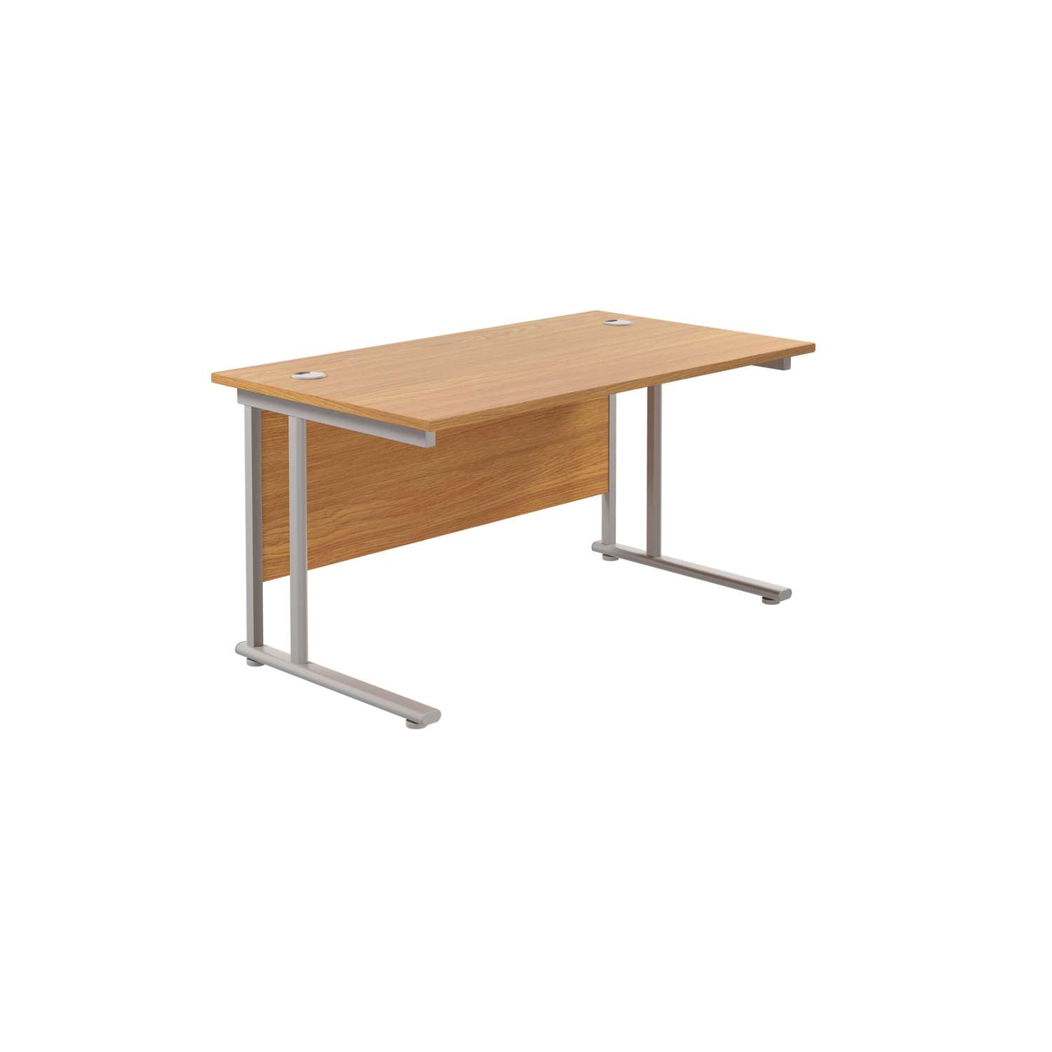 Twin Upright Rectangular Desk: 800mm Deep (FSC) | 1400X800 | Nova Oak/Silver