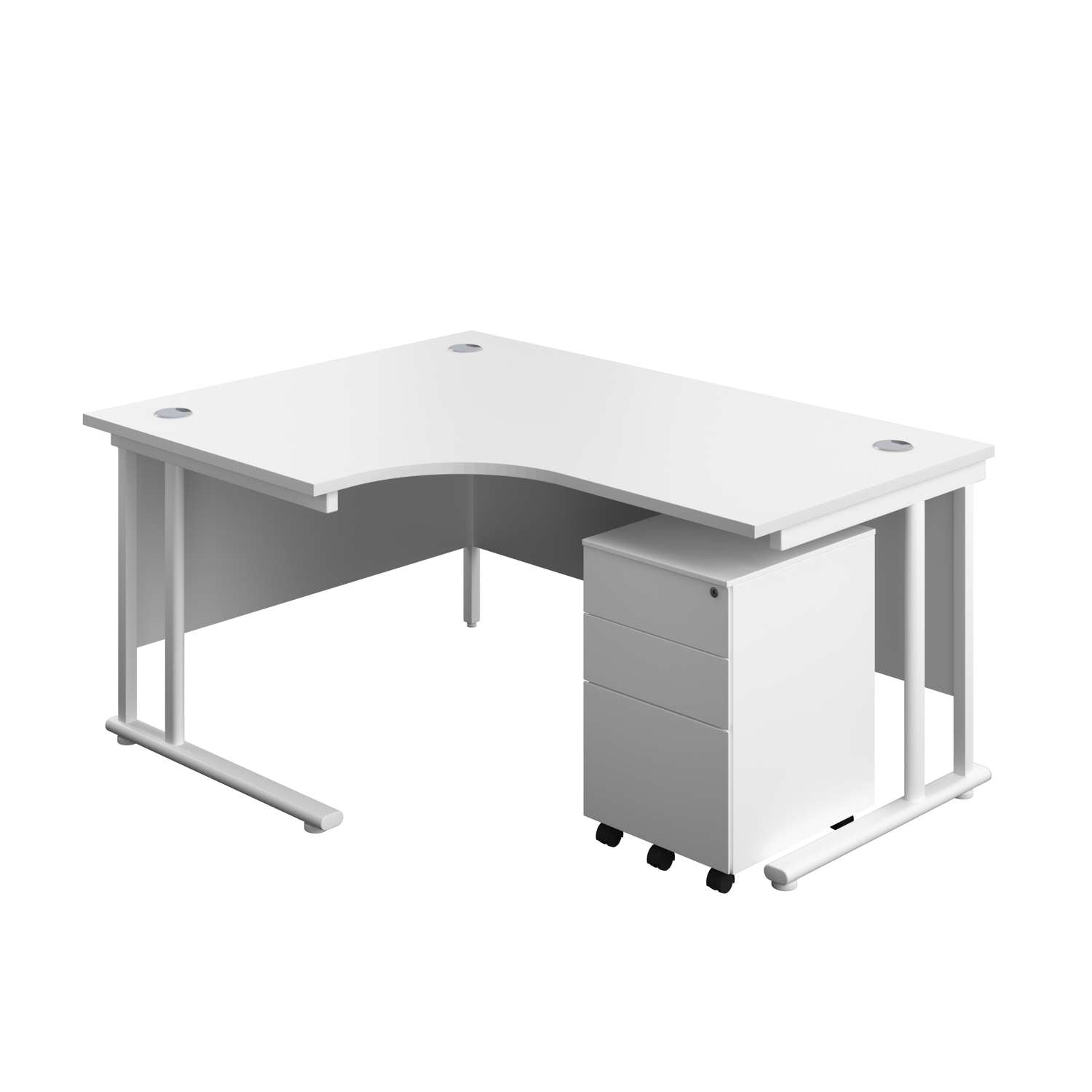Twin Upright Left Hand Radial Desk + Under Desk Steel Pedestal 3 Drawers (FSC) | 1600X1200 | White/White