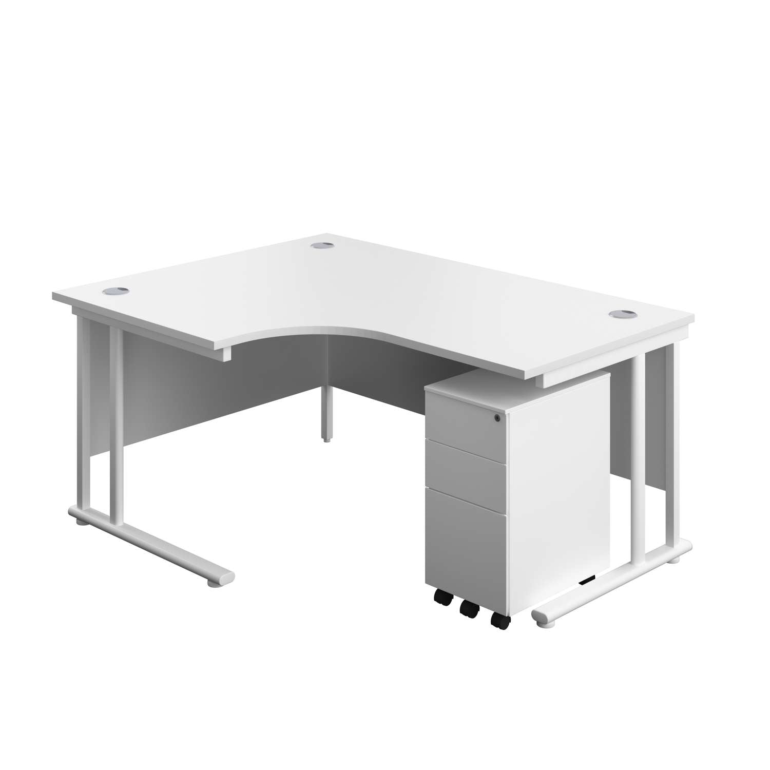 Twin Upright Left Hand Radial Desk + Slimline Steel Pedestal 3 Drawers (FSC) | 1600X1200 | White/White