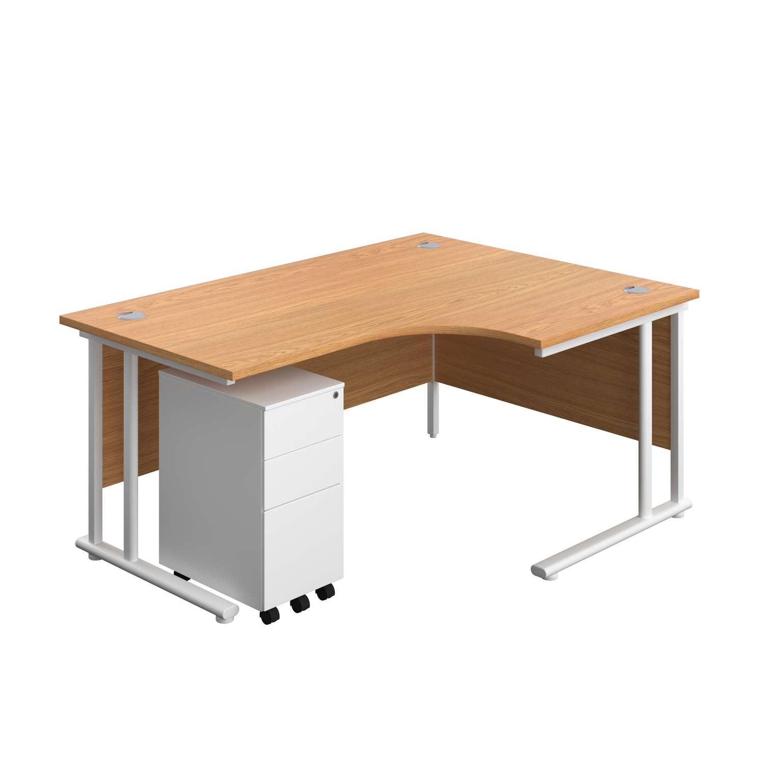 Twin Upright Right Hand Radial Desk + Slimline Steel Pedestal 3 Drawers (FSC) | 1600X1200 | Nova Oak/White