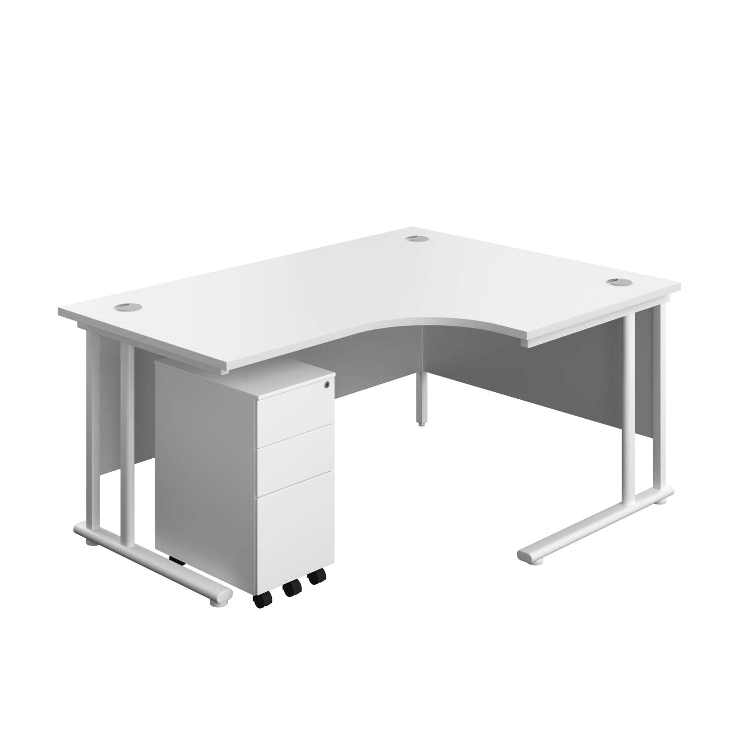 Twin Upright Right Hand Radial Desk + Slimline Steel Pedestal 3 Drawers (FSC) | 1600X1200 | White/White