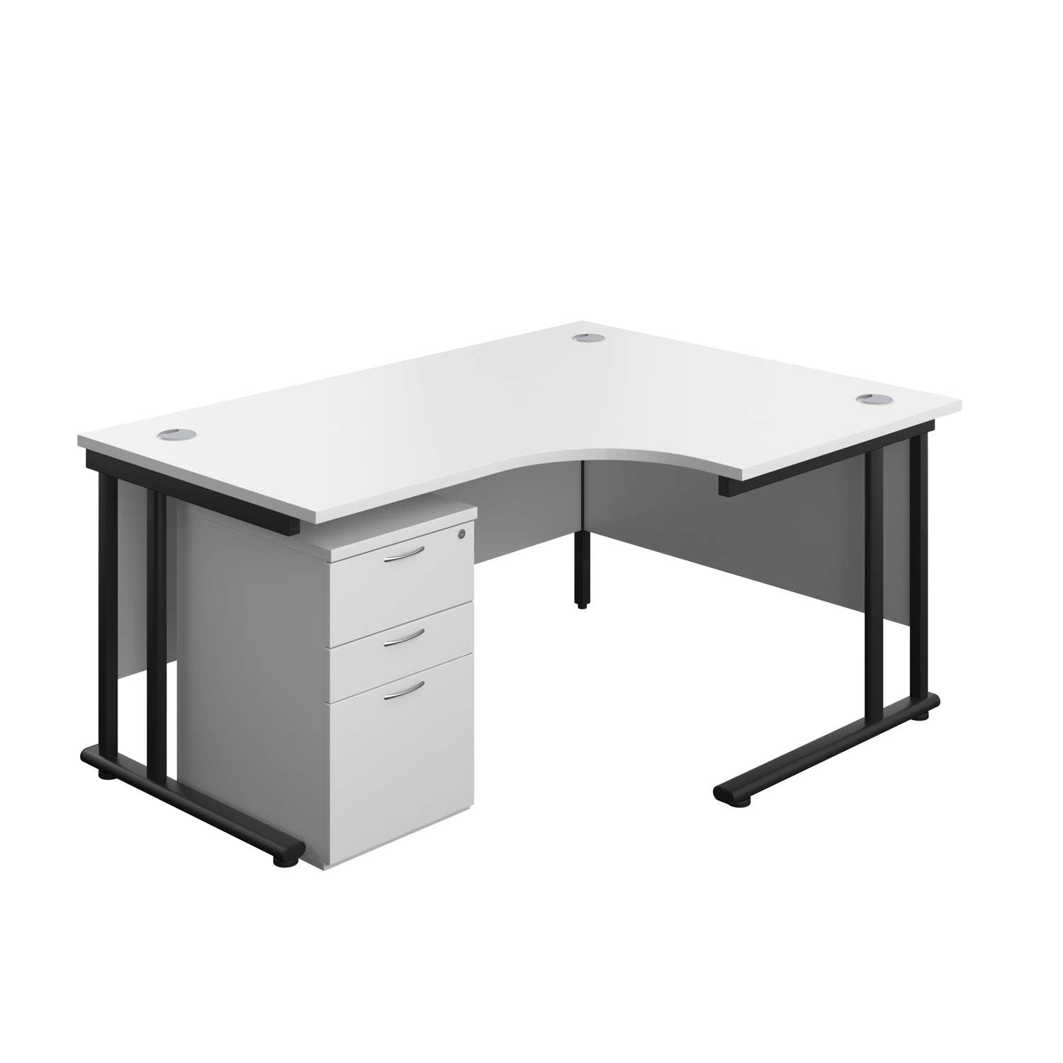 Twin Upright Right Hand Radial Desk + High Mobile Pedestal 3 Drawer (FSC) | 1600X1200 | White/Black