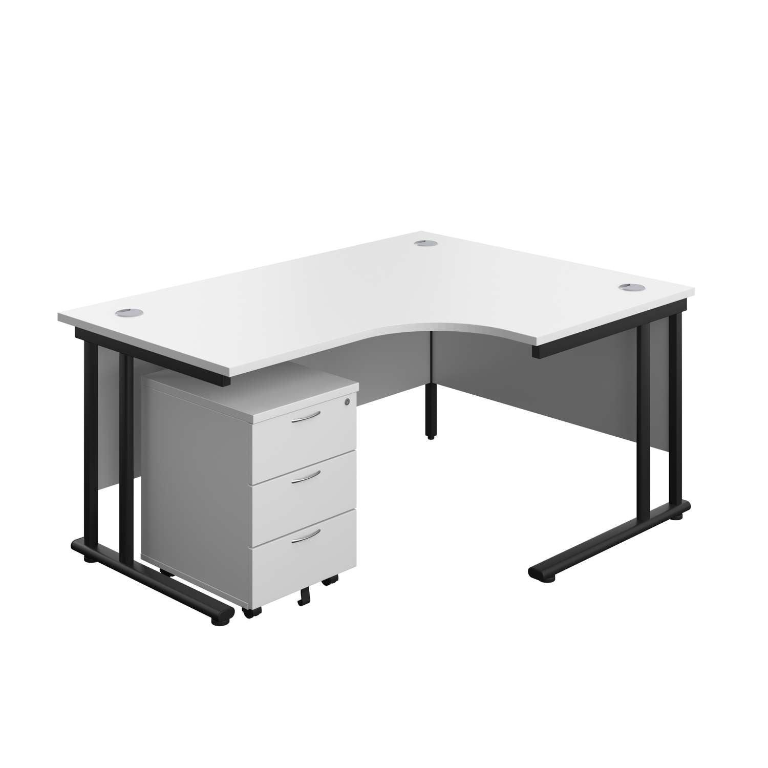 Twin Upright Right Hand Radial Desk + Mobile 3 Drawer Pedestal (FSC) | 1600X1200 | White/Black