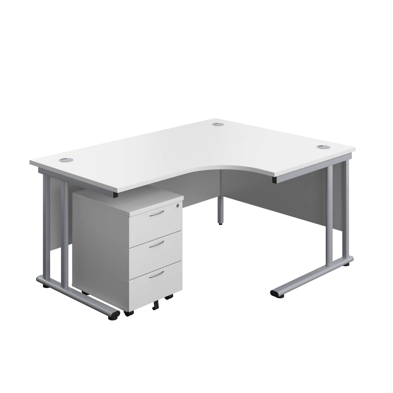 Twin Upright Right Hand Radial Desk + Mobile 3 Drawer Pedestal (FSC) | 1600X1200 | White/Silver